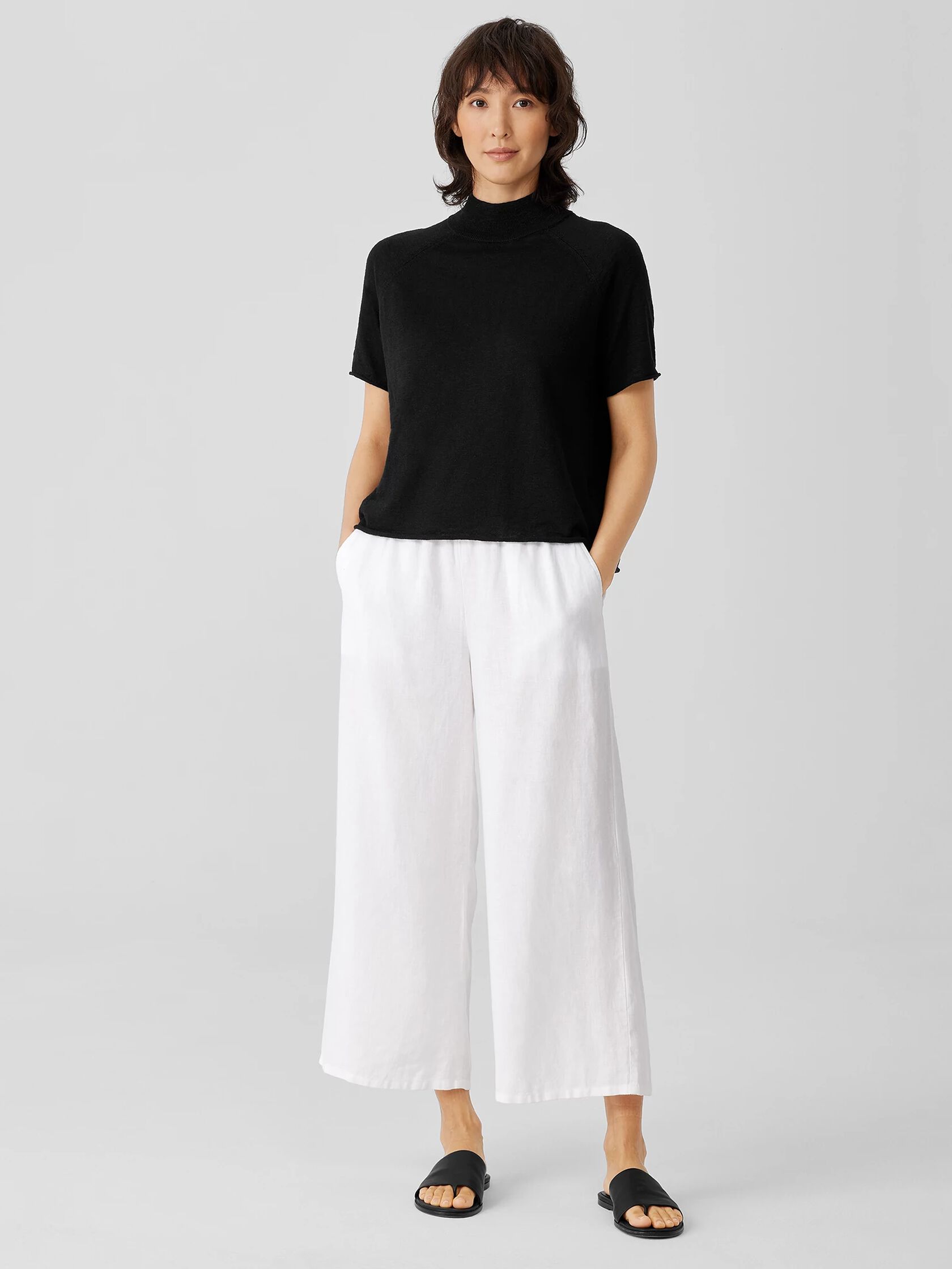Organic Cotton Linen Slub Funnel Neck Top