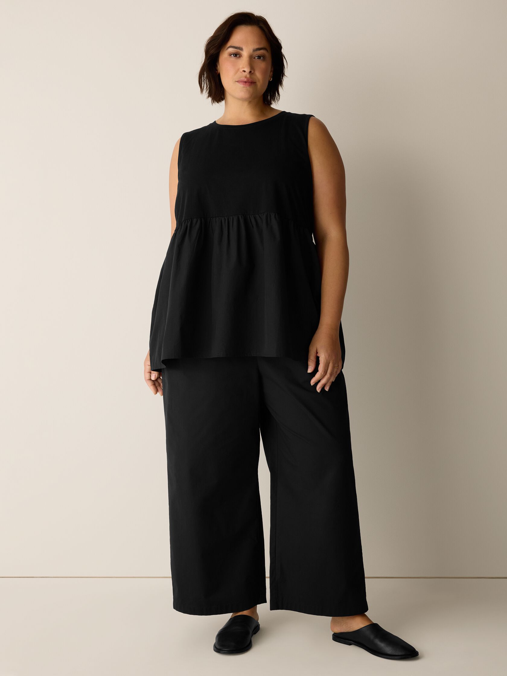 Organic Cotton Poplin Round Neck Long Top