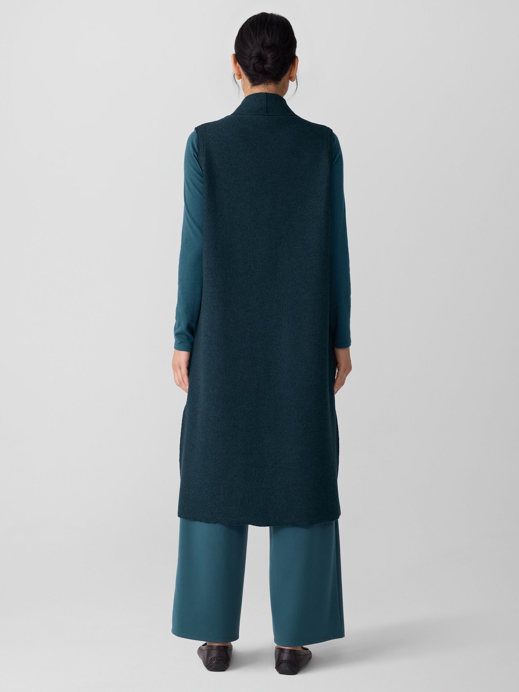 Lightweight Boiled Wool Shawl Collar Vest in Regenerative Wool