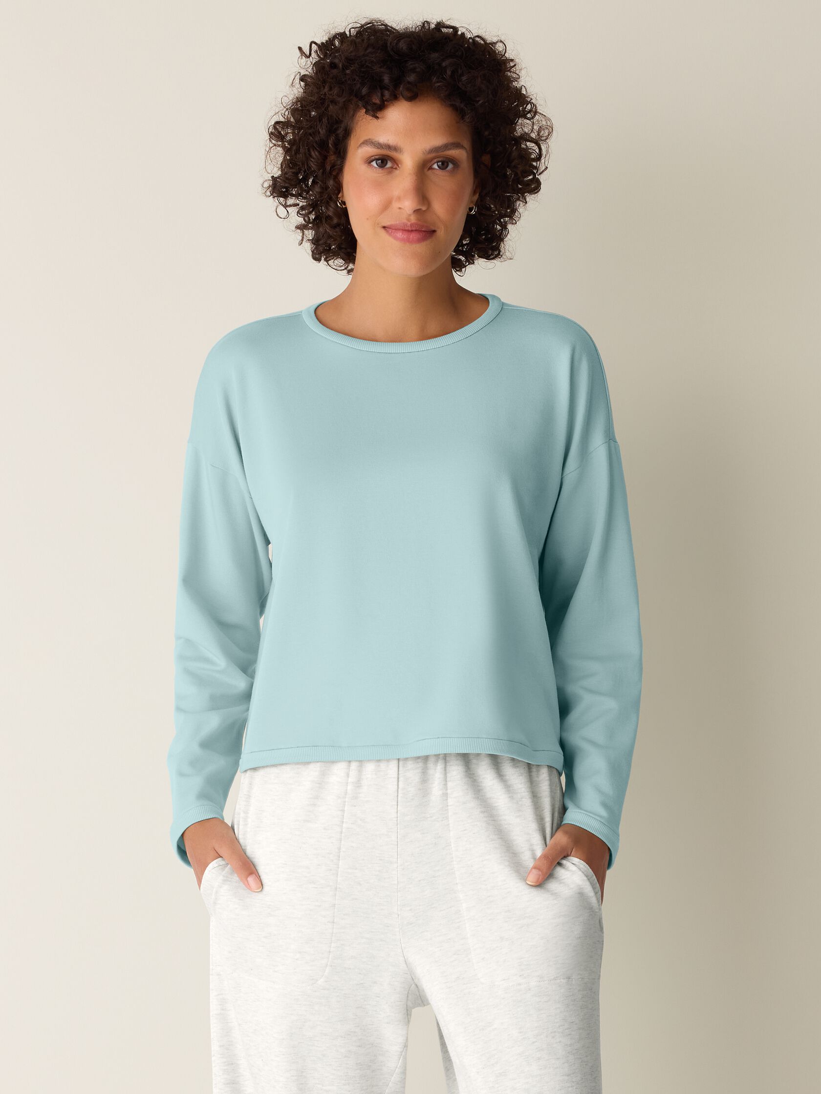 Cozy Brushed Terry Hug Round Neck Box-Top
