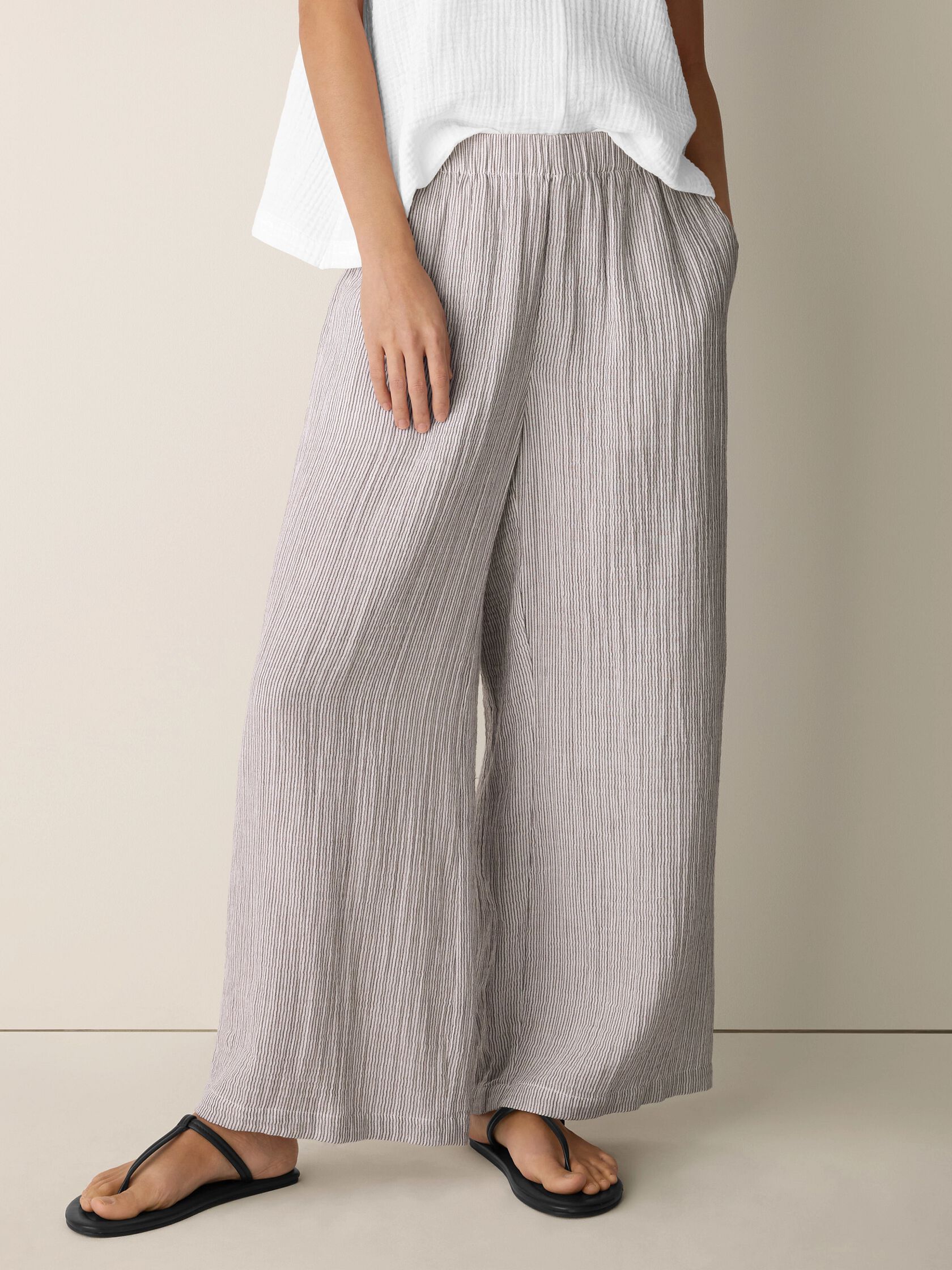 Striped Organic Cotton Gauze Wide-Leg Pant
