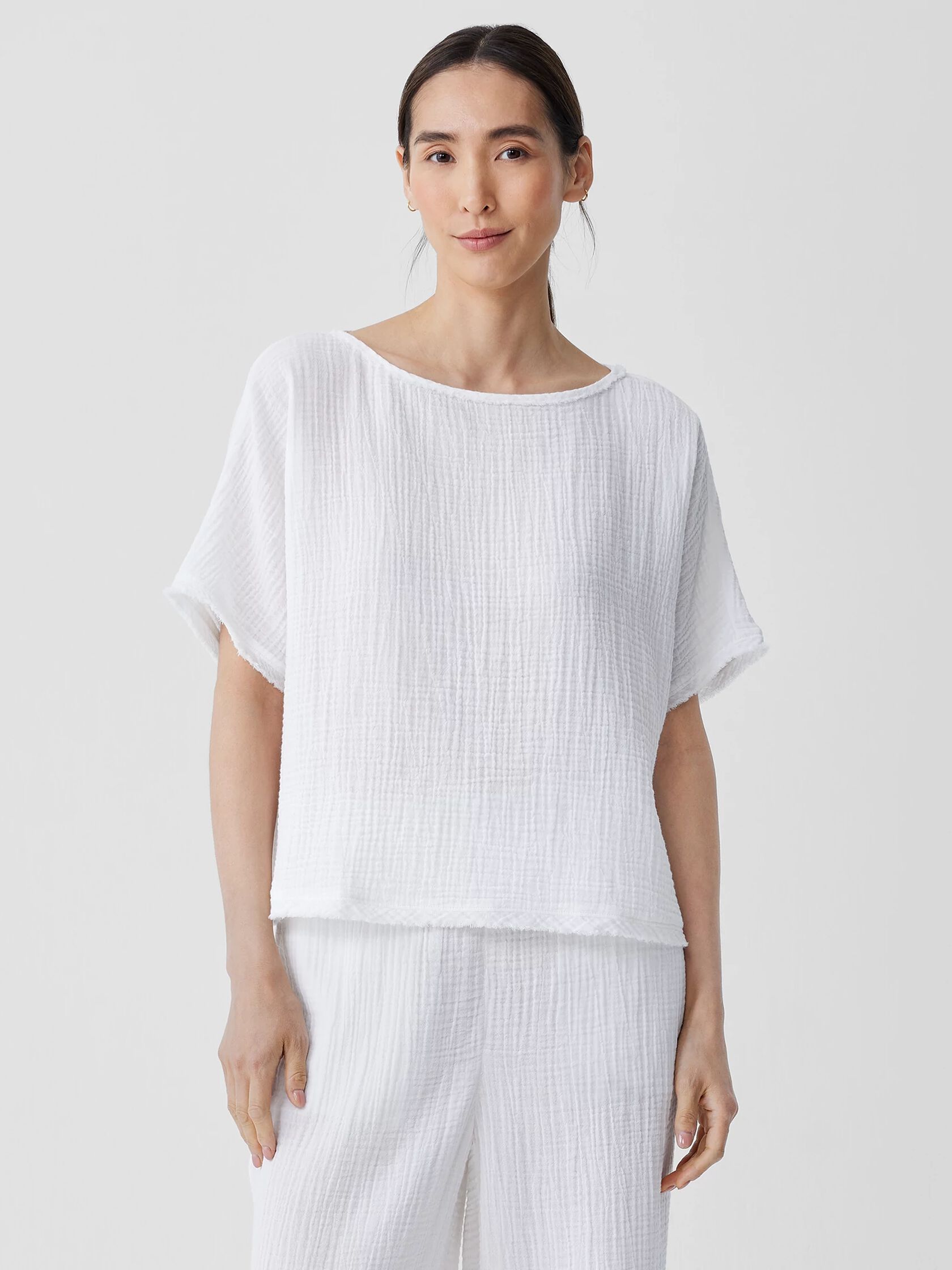 Organic Cotton Lofty Gauze Bateau Neck Top | EILEEN FISHER