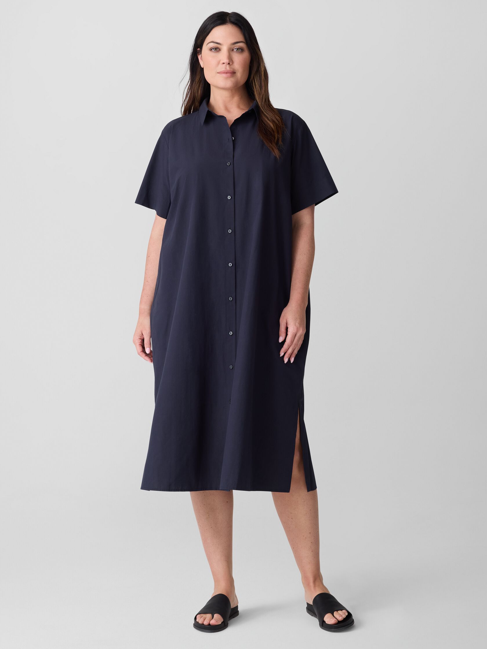 Washed Organic Cotton Poplin Classic Collar Shirtdress