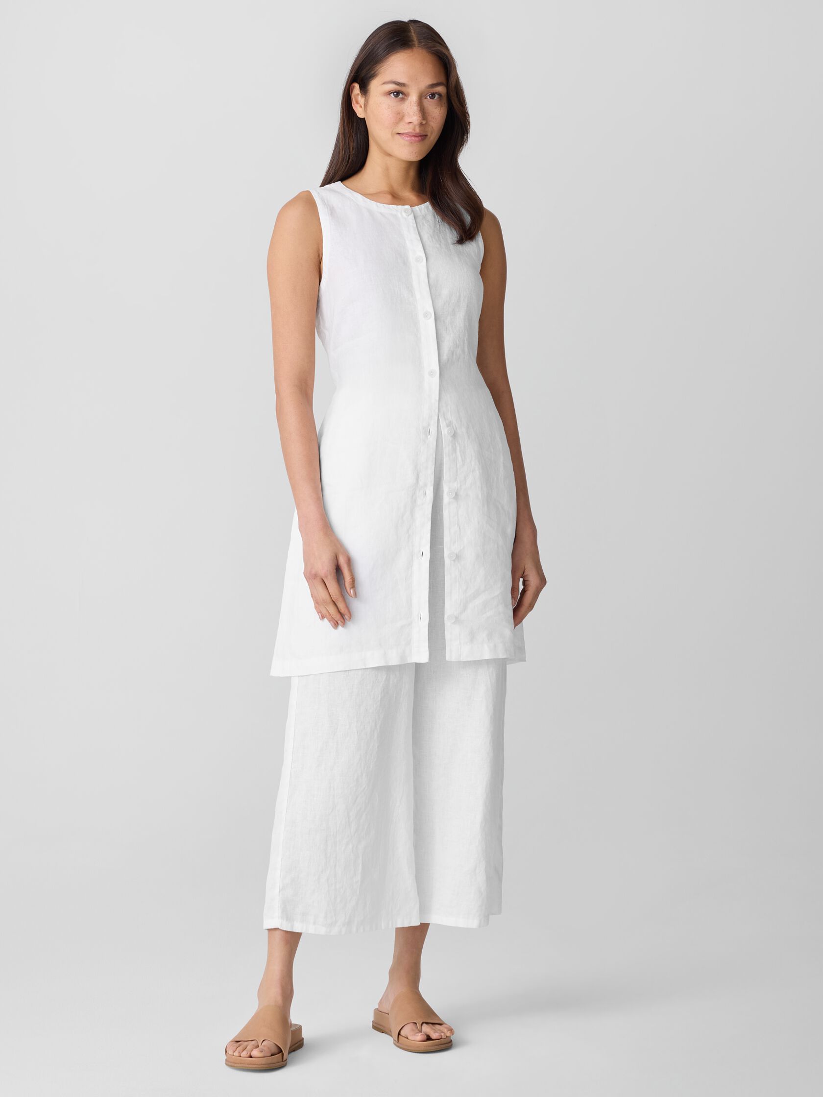 Organic Linen Round Neck Long Vest