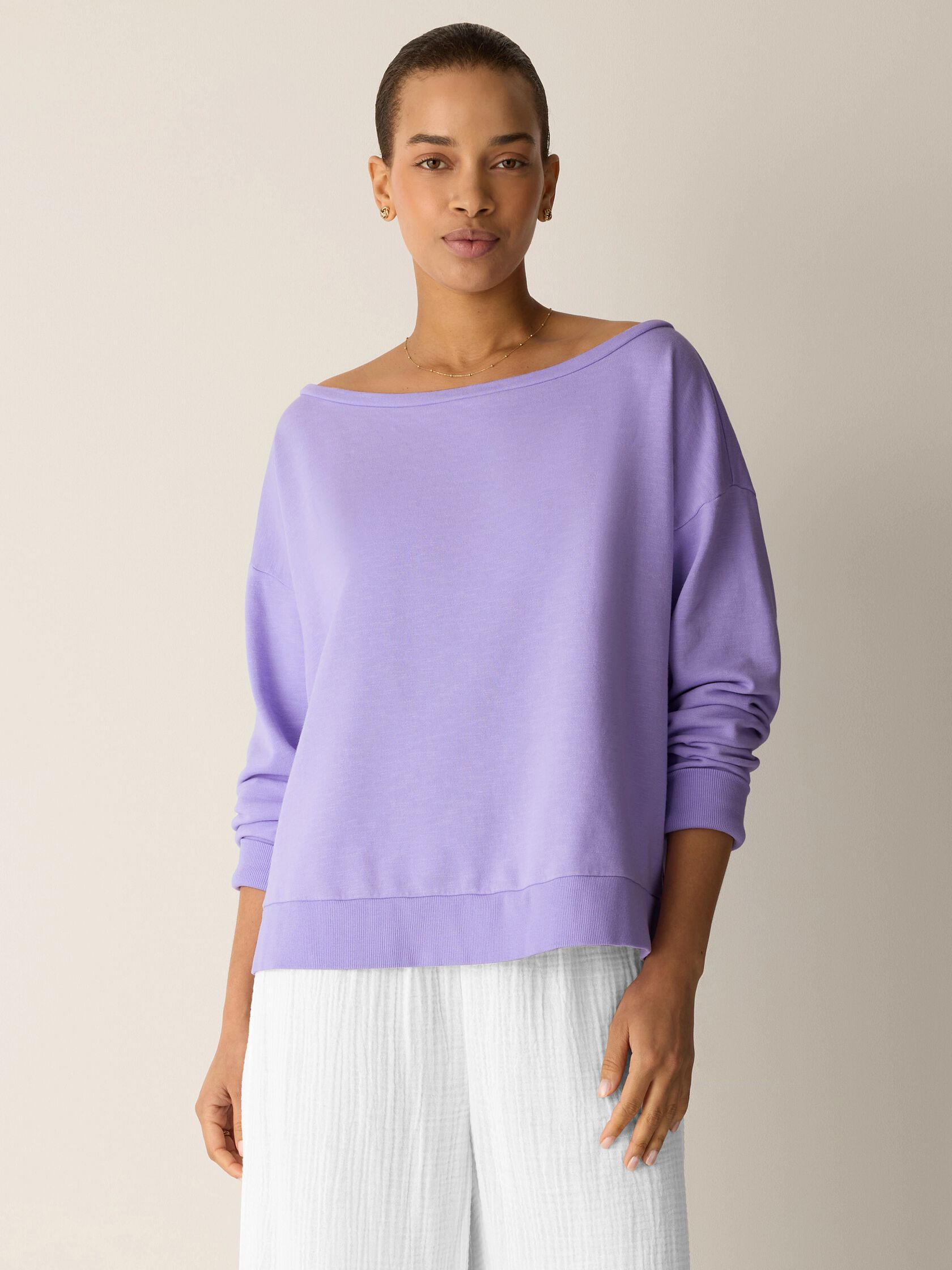 Garment-Dyed Organic Cotton Terry Bateau Neck Top