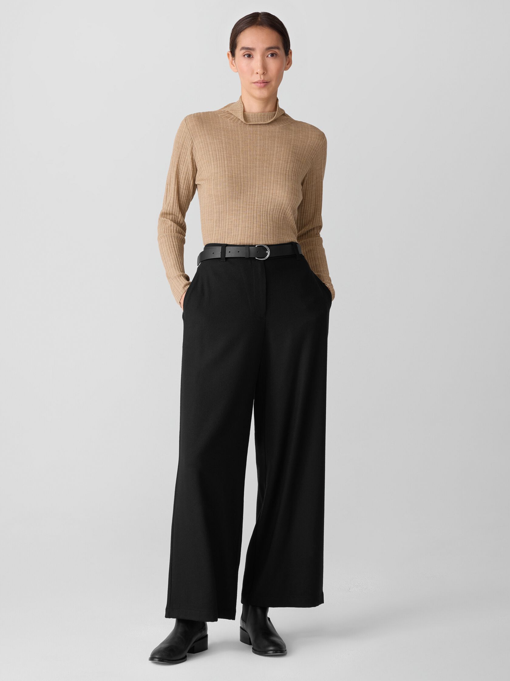 Stretch Wool Crepe Wide-Leg Trouser