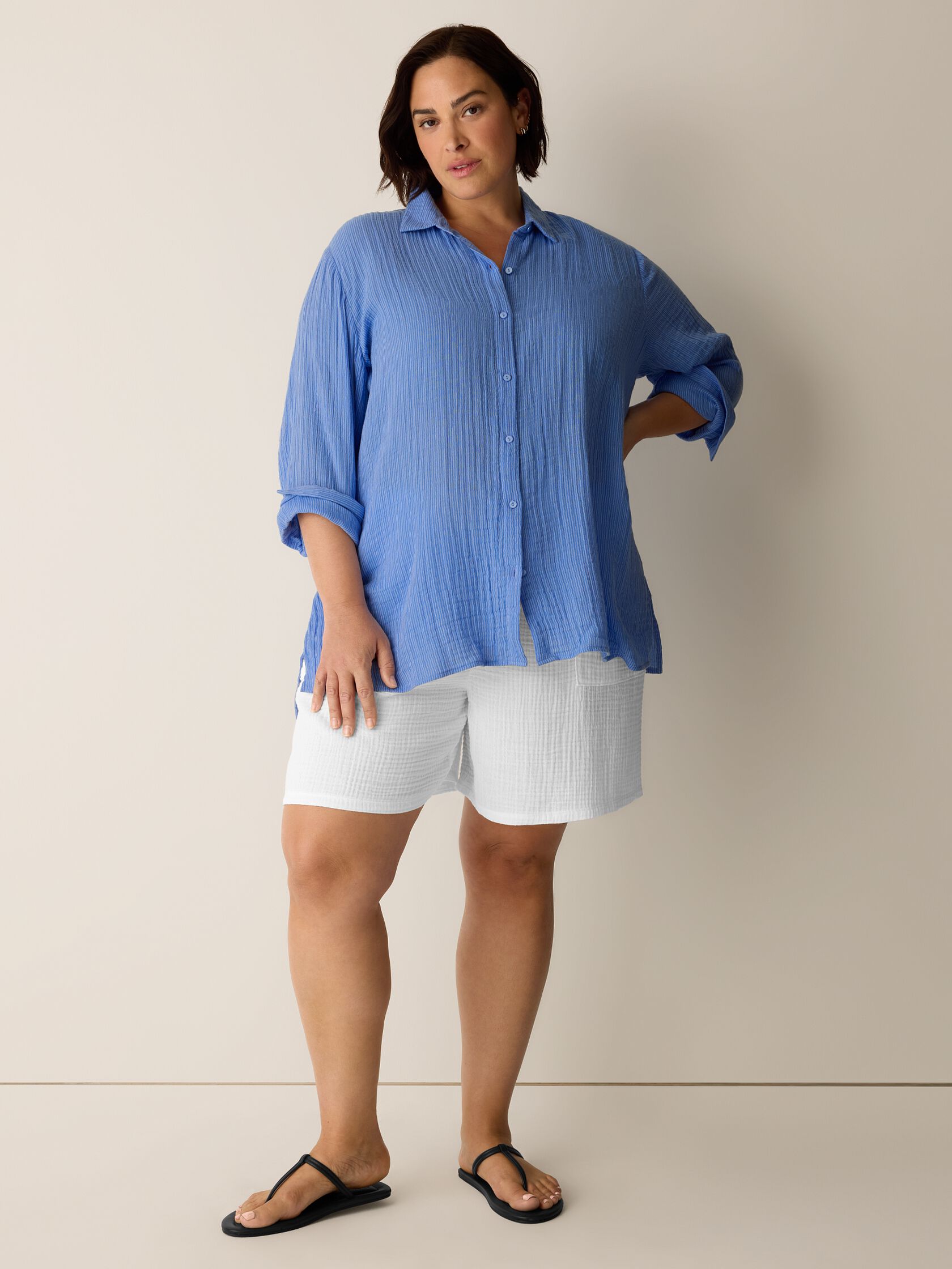 Striped Organic Cotton Gauze Classic Collar Shirt