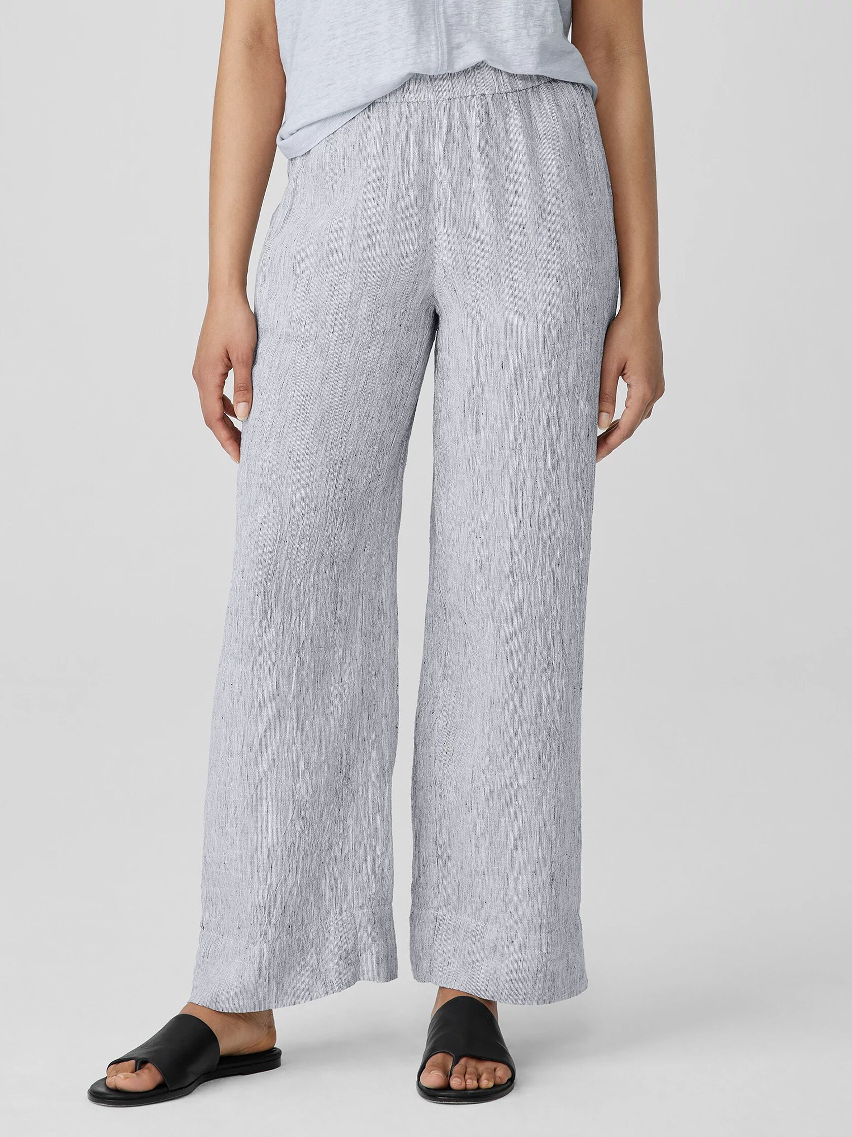 Striped Organic Linen Crinkle Wide-Leg Pant