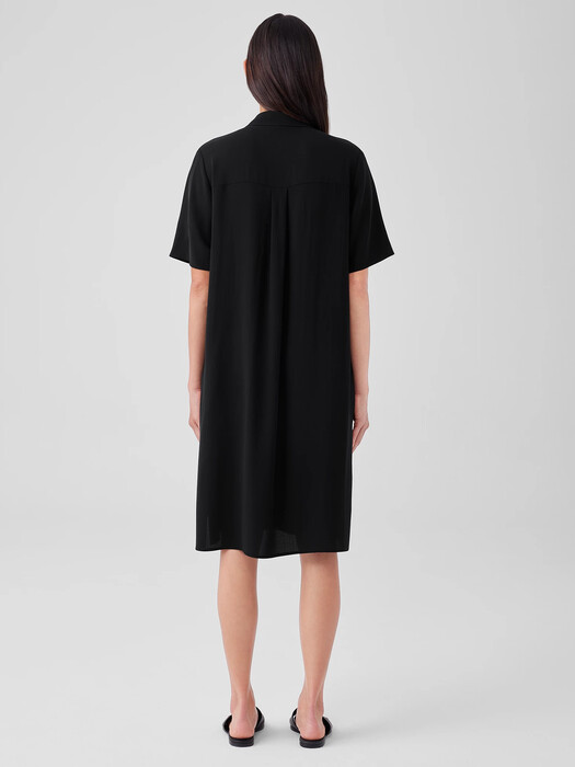 Silk Georgette Crepe Notch Collar Dress