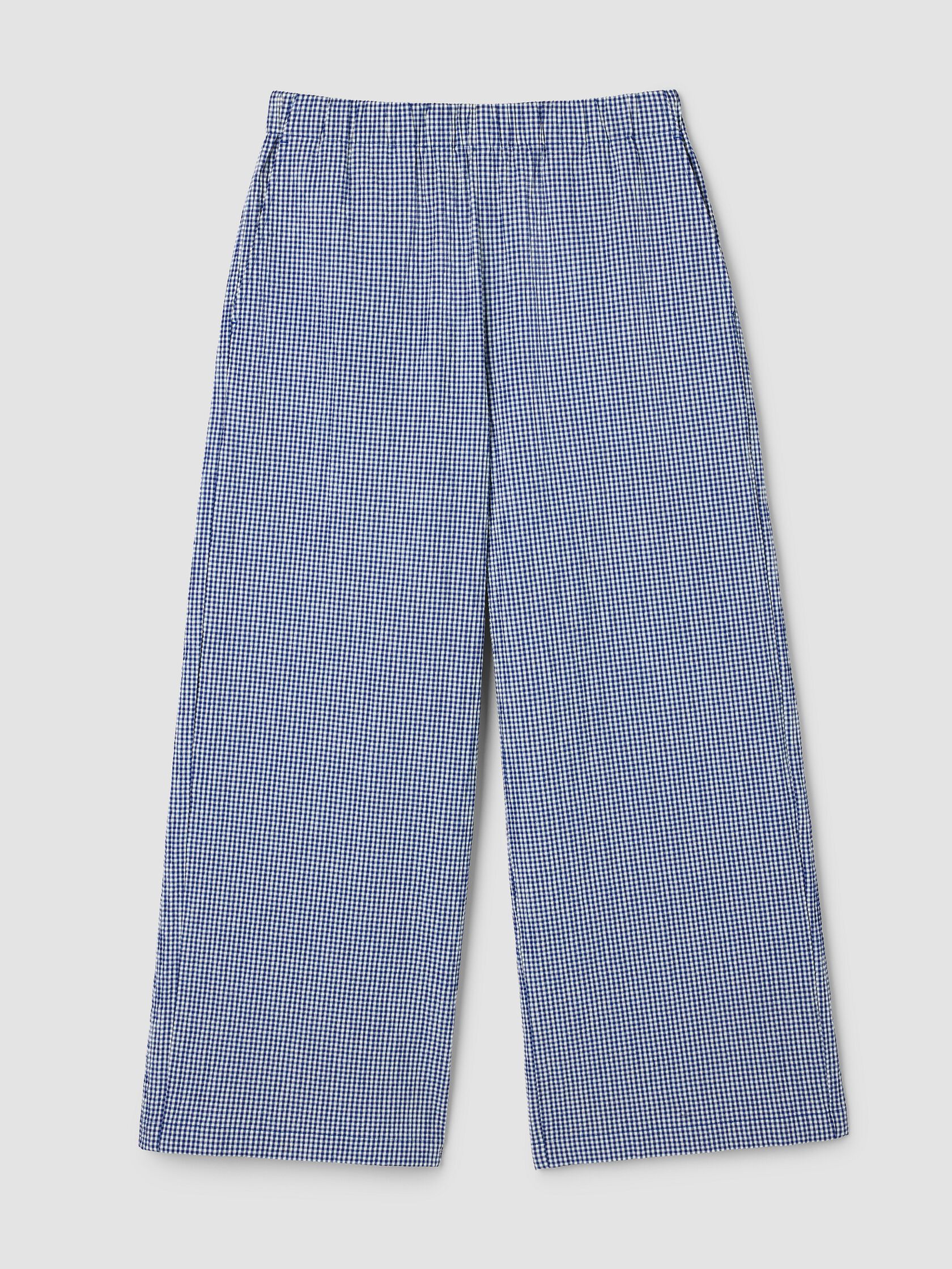 Organic Cotton Pucker Check Wide-Leg Pant