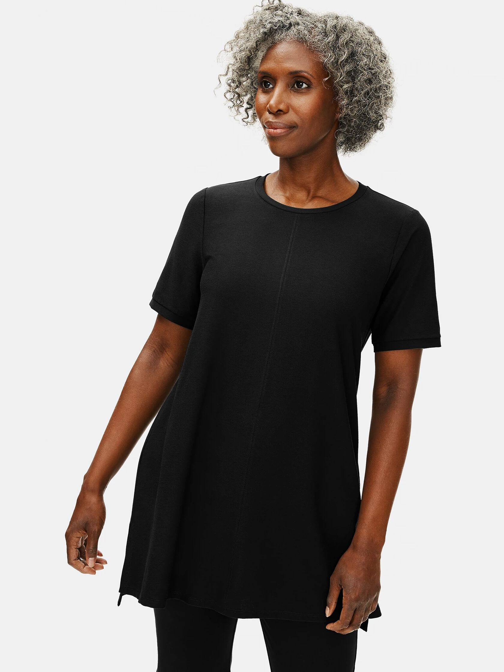 Lightweight Washable Stretch Crepe Crew Neck Tunic