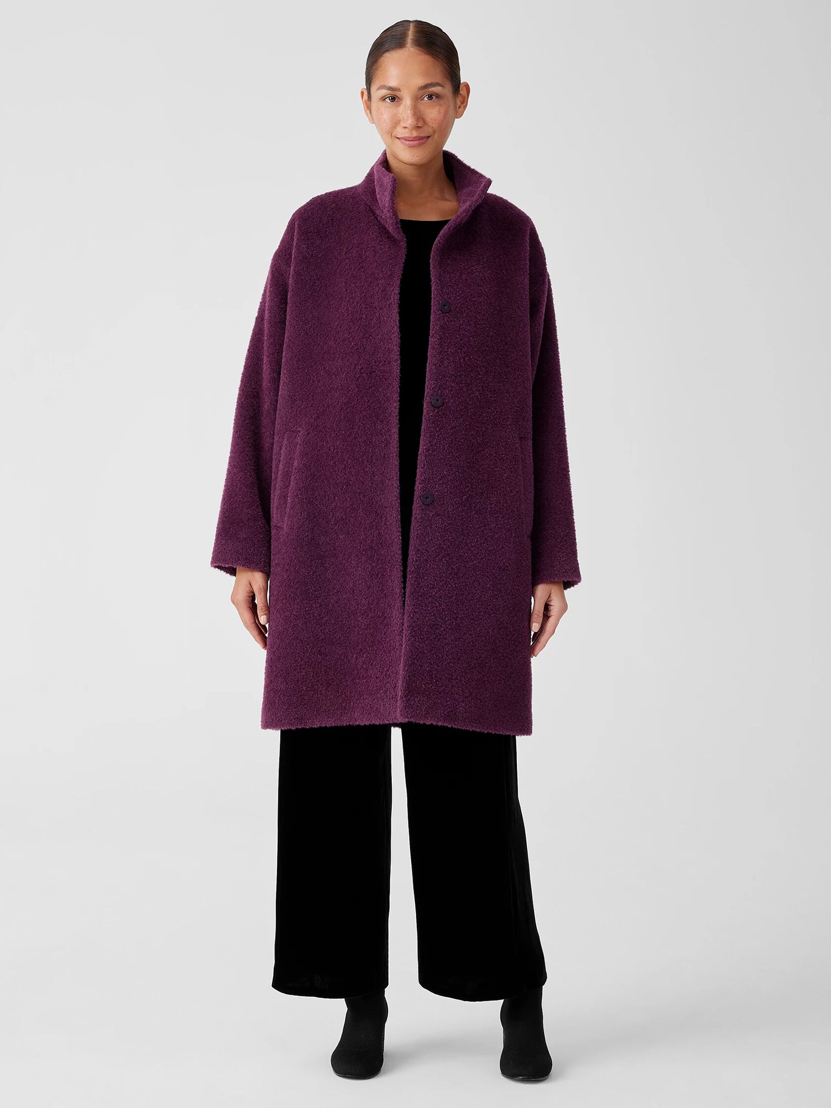 Sheared Suri Alpaca Stand Collar Coat