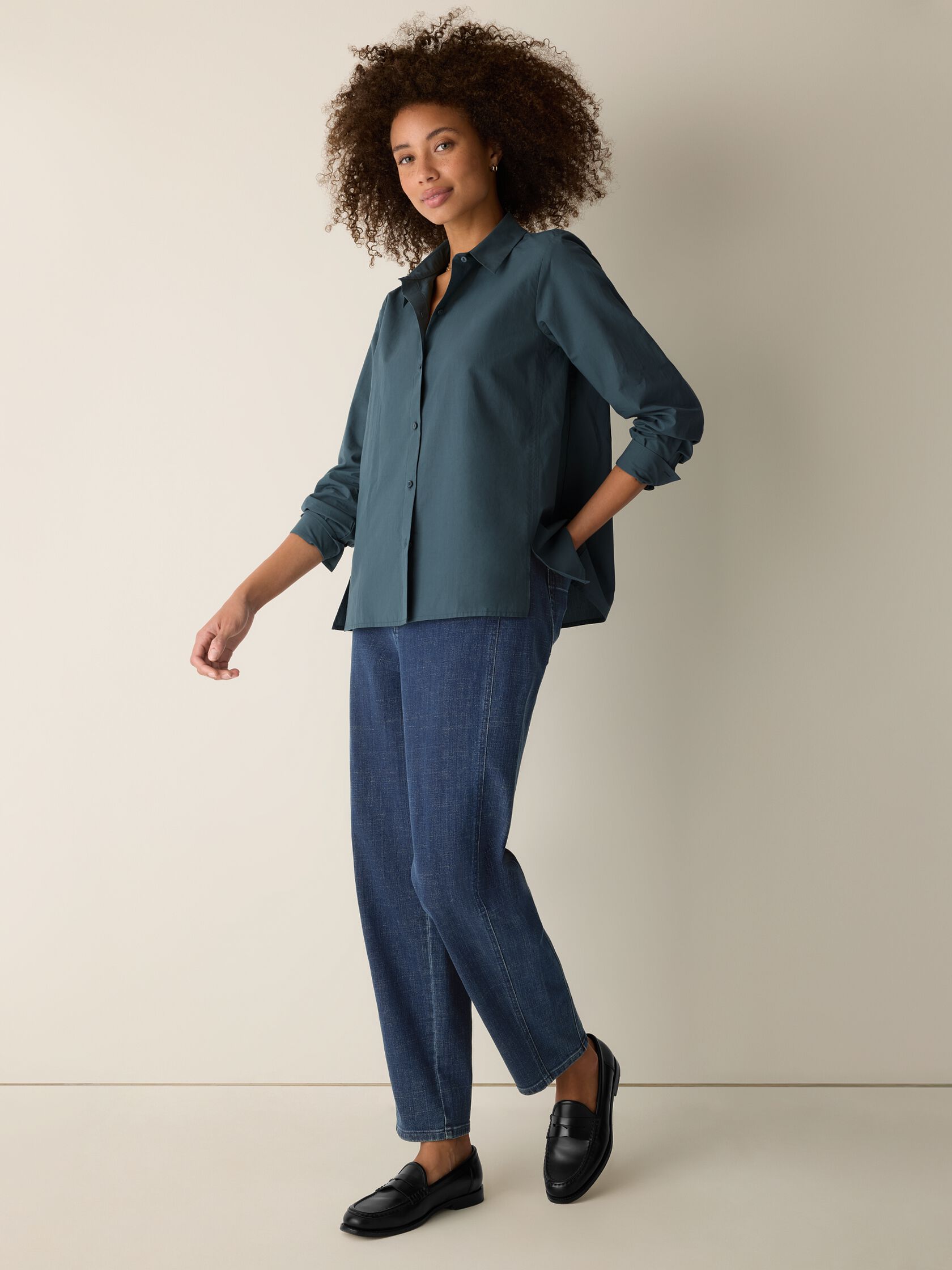 Organic Cotton Poplin Classic Collar Swing Shirt