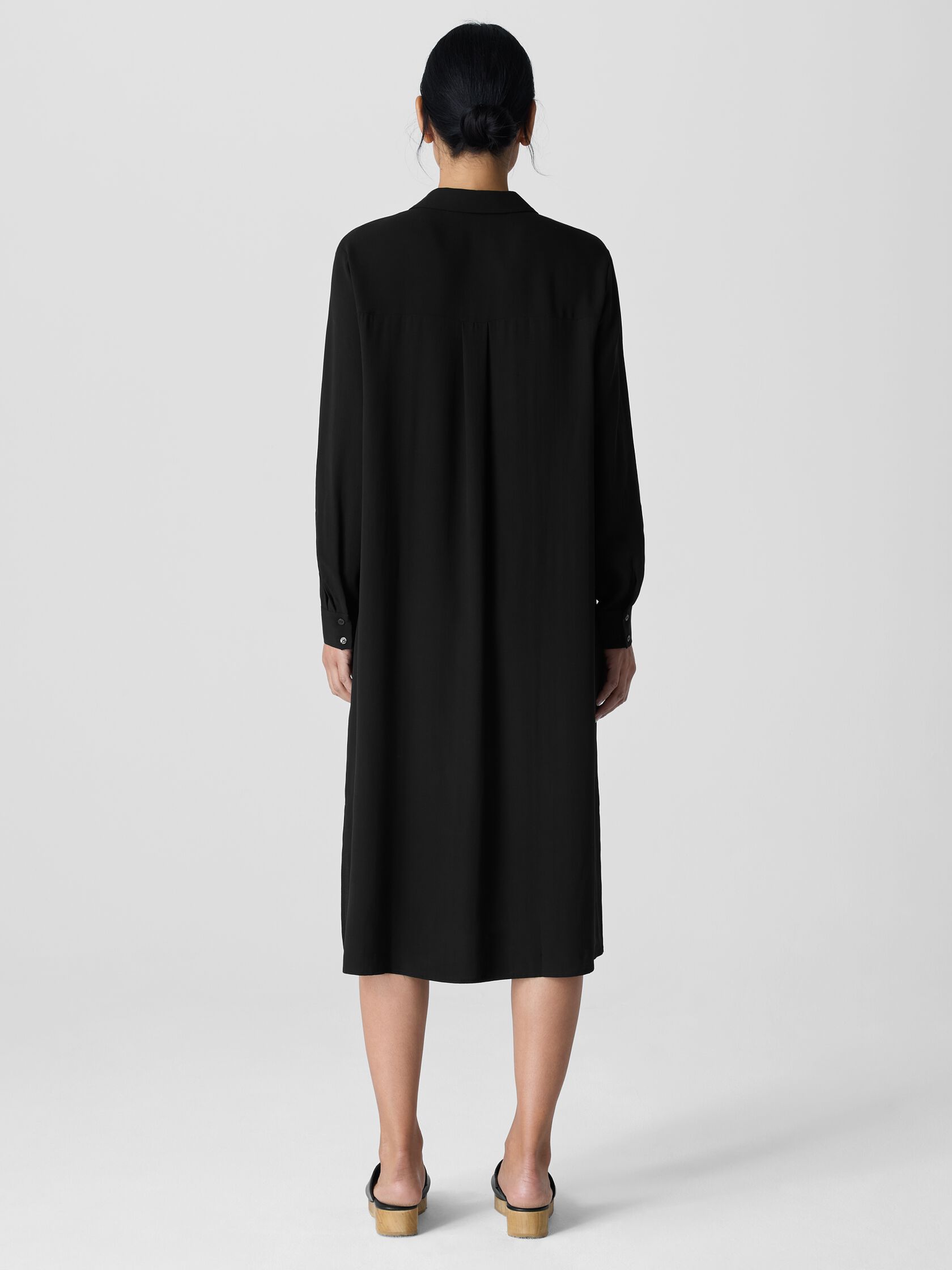 Silk Georgette Crepe Notch Collar Shirtdress