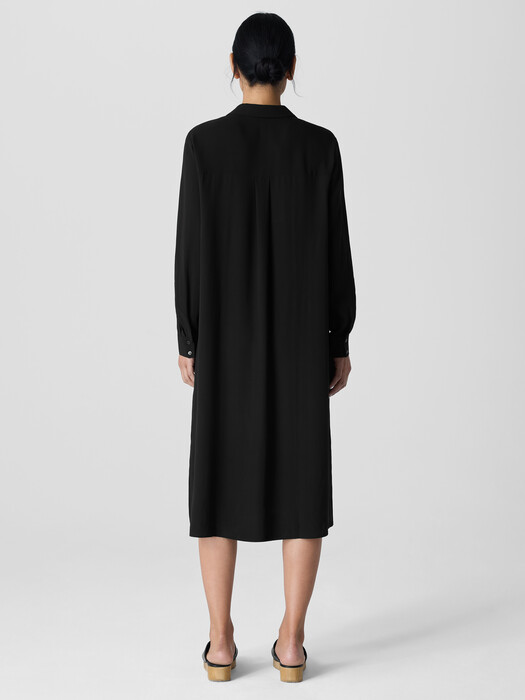 Silk Georgette Crepe Notch Collar Shirtdress