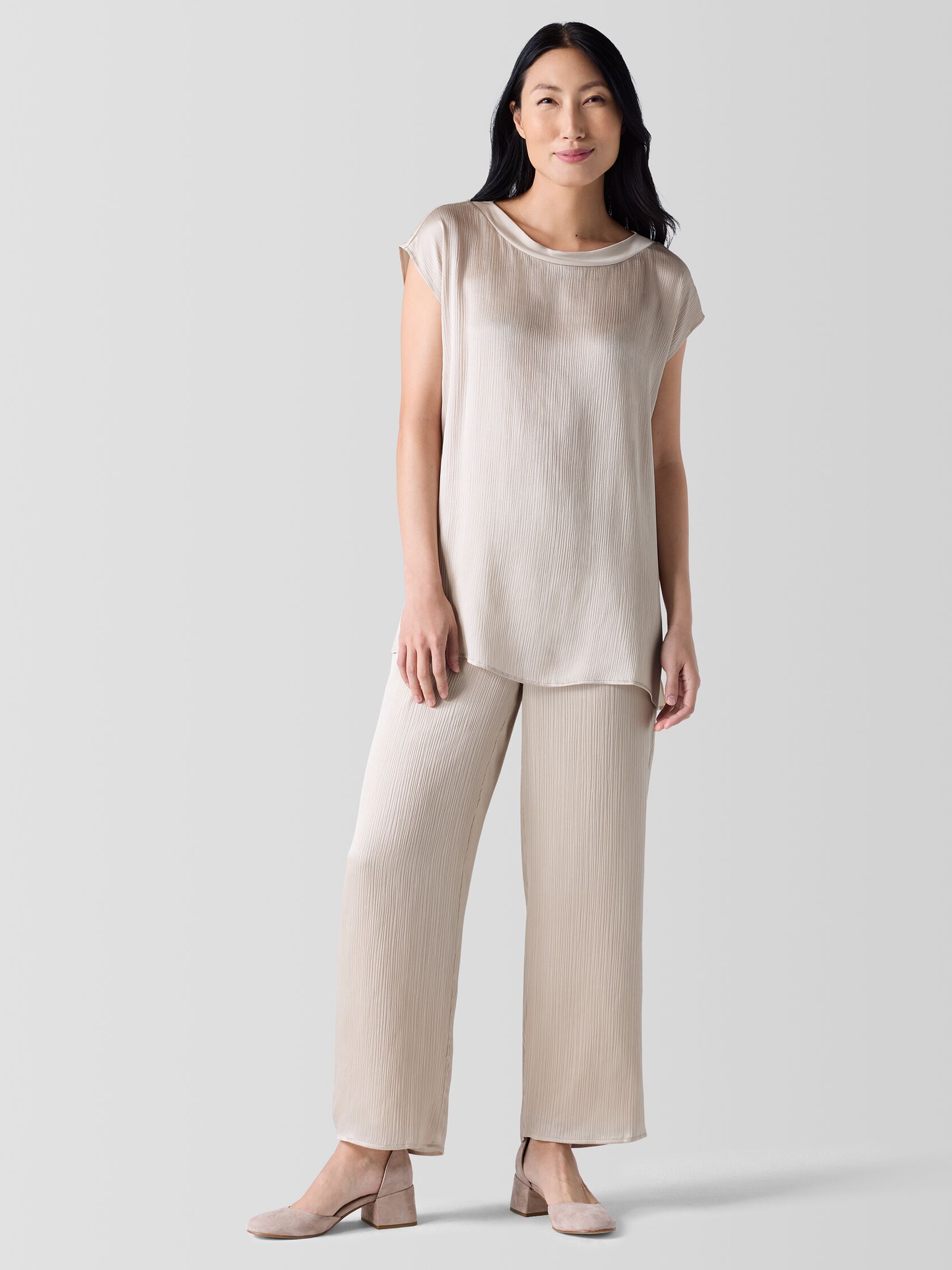 Striated Silk Satin Straight Pant