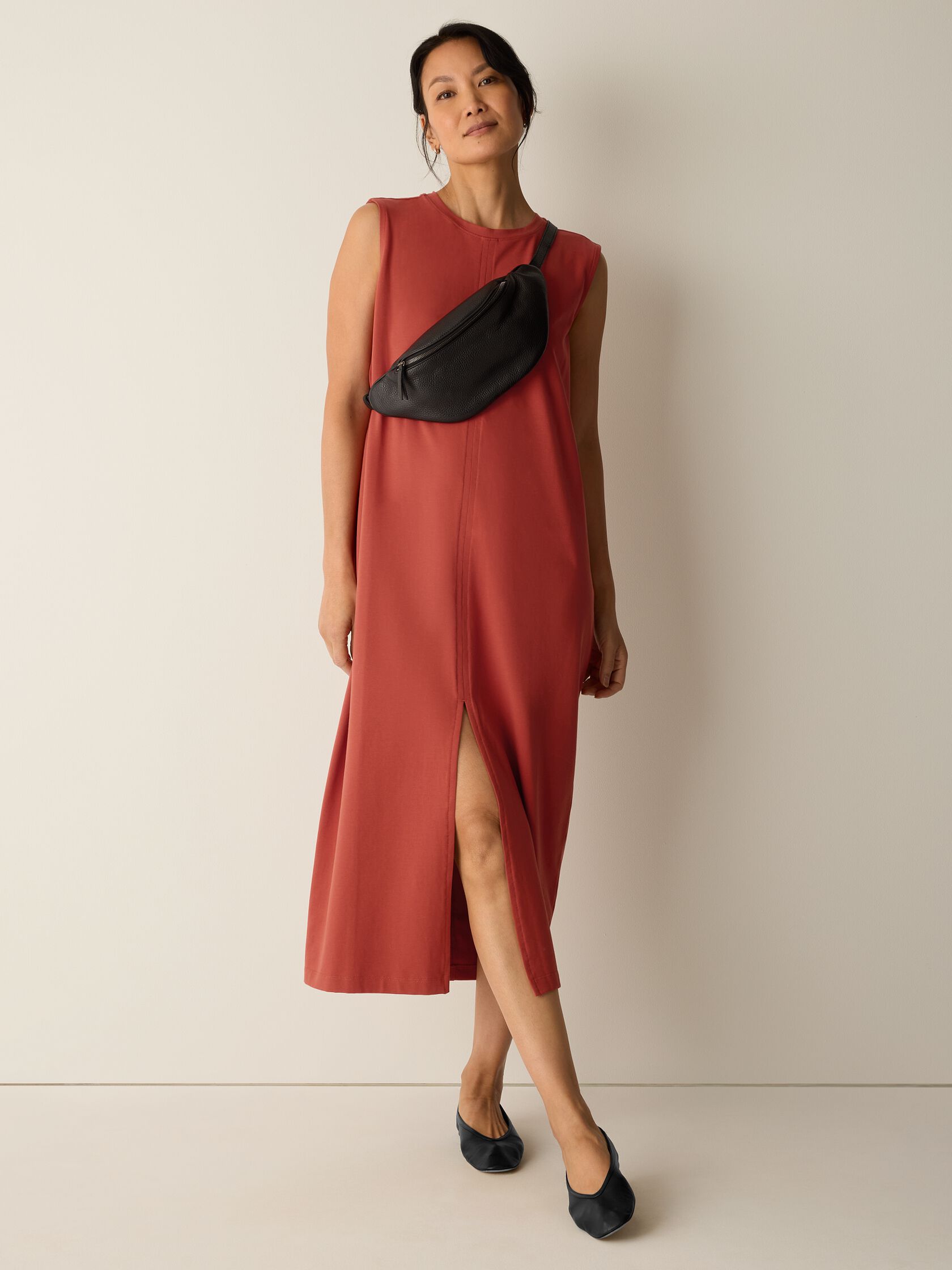 Pima Cotton Stretch Jersey Crew Neck Dress