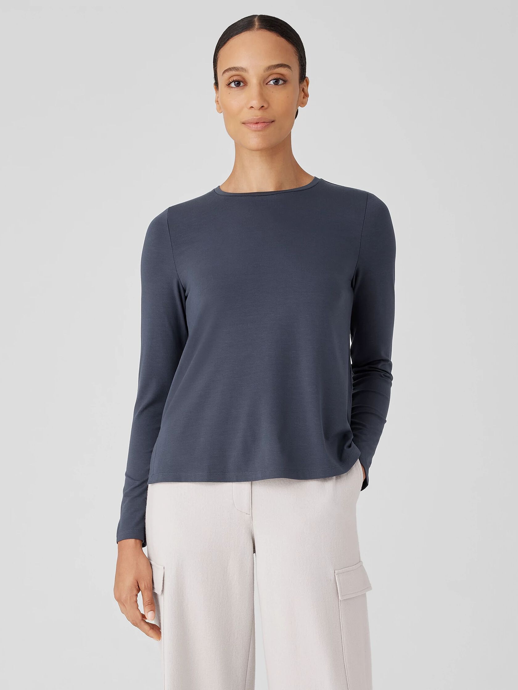 Stretch Jersey Knit Crew Neck Top