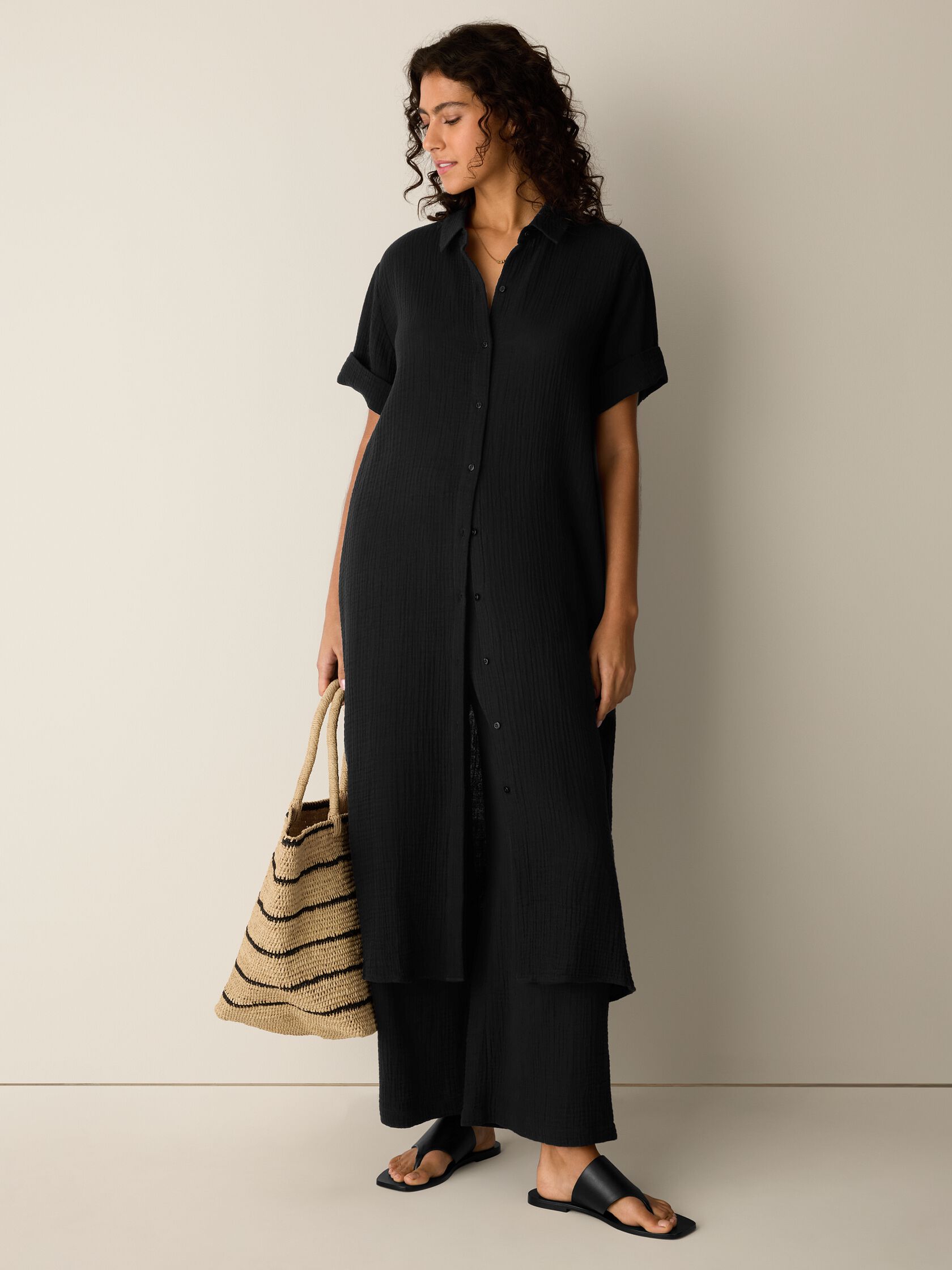 Organic Cotton Lofty Gauze Classic Collar Shirtdress