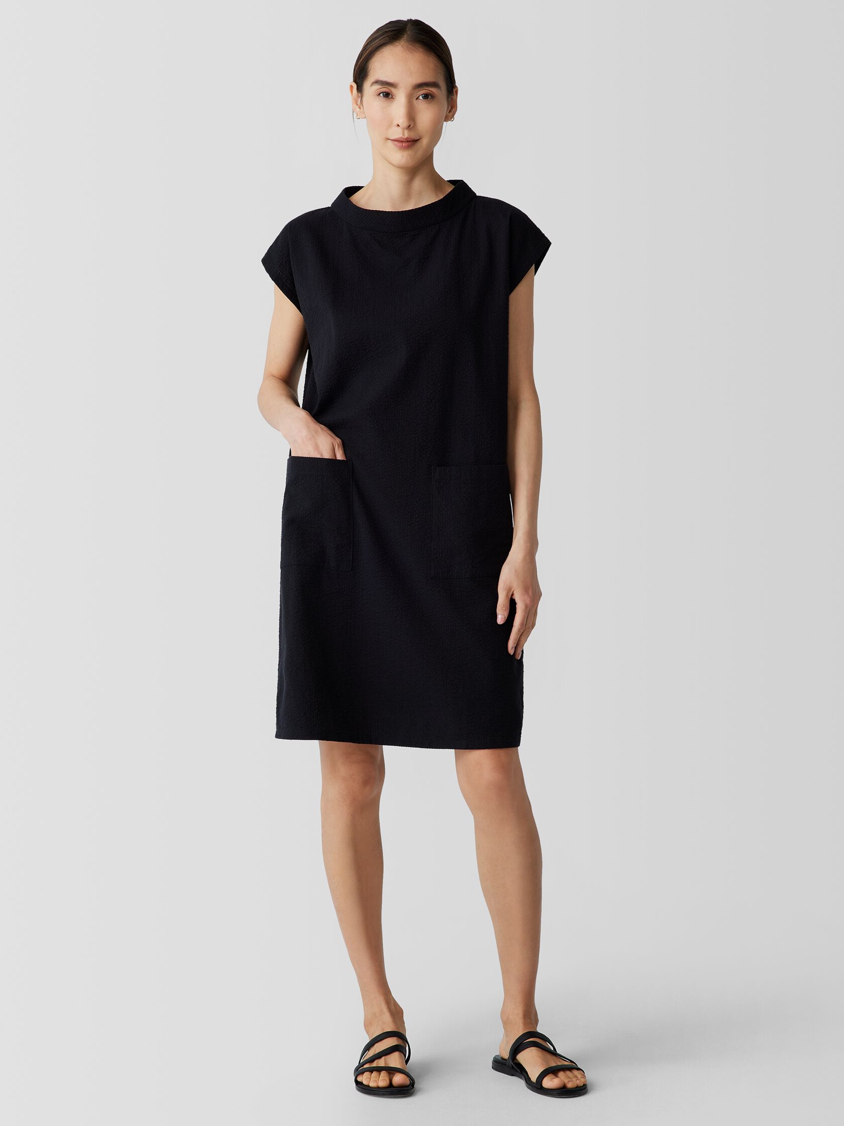 Organic Cotton Ripple Mock Neck Dress