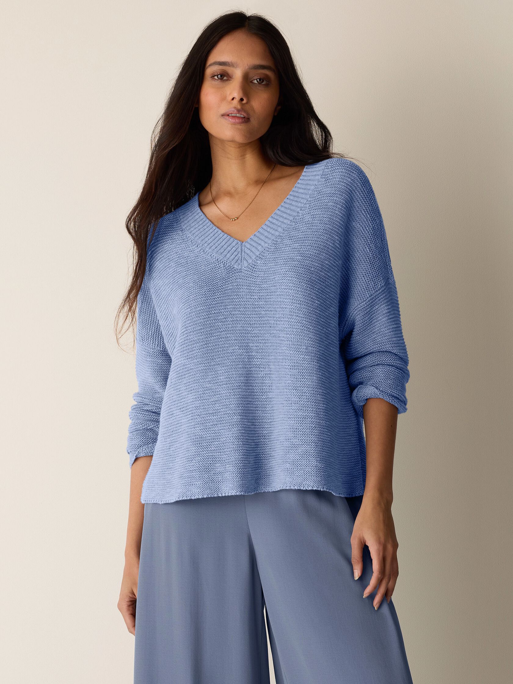 Organic Linen Cotton Slub V-Neck Top
