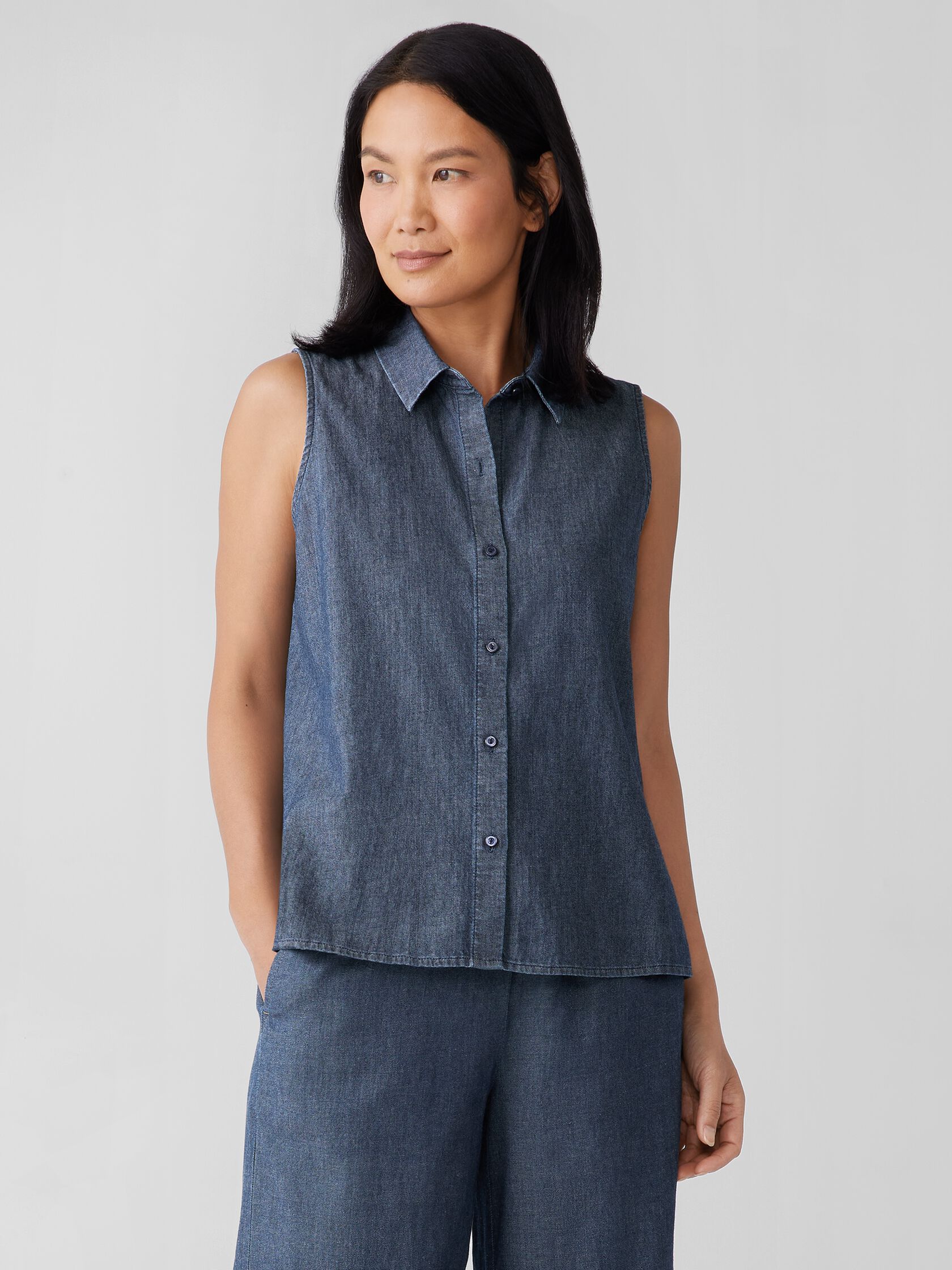 Airy Organic Cotton Twill Sleeveless Shirt