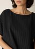 Cotton Blend Stripe Stitch Bateau Neck Top