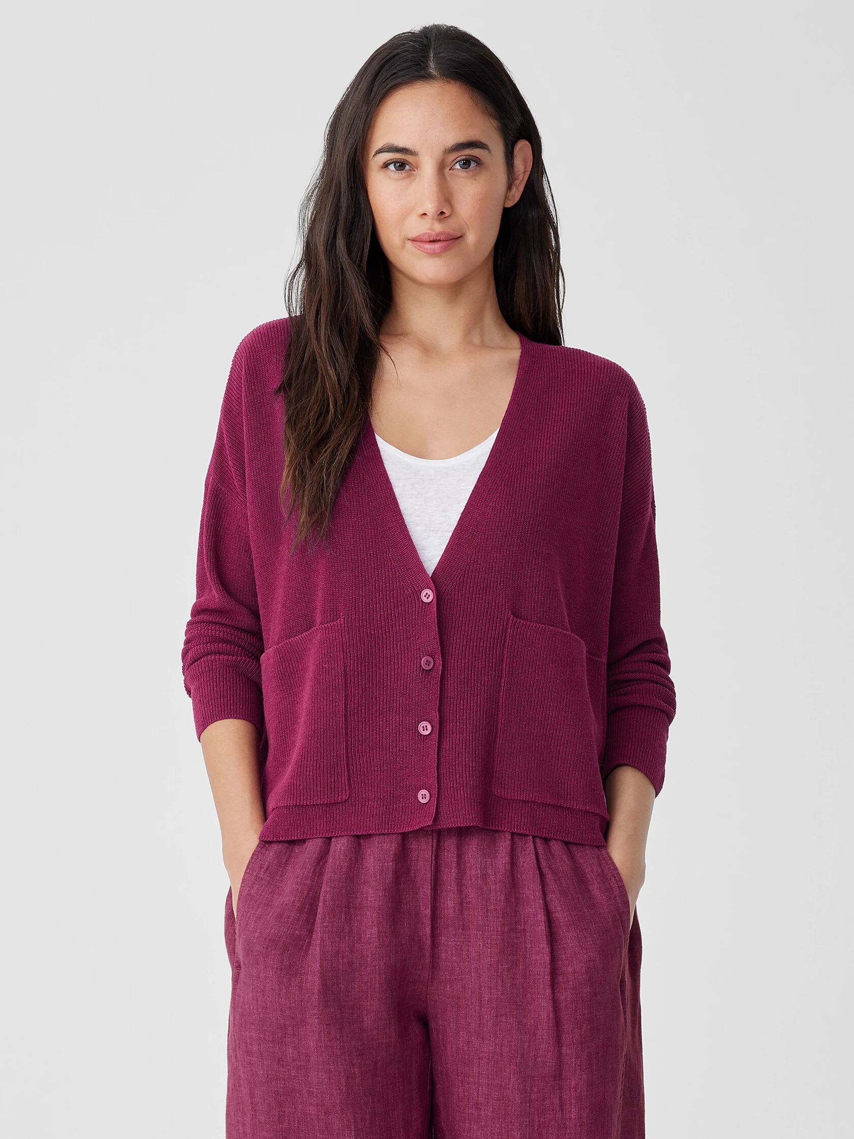 Organic Linen Cotton V-Neck Cardigan