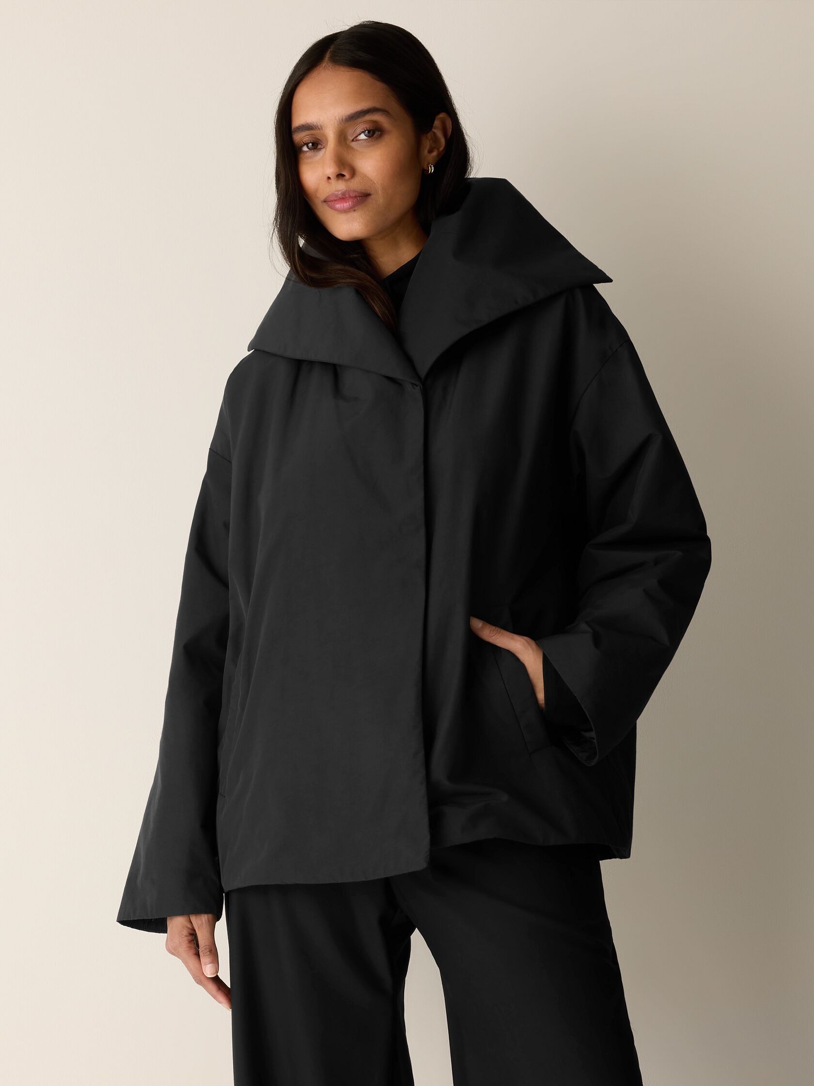 Light Cotton Nylon High Collar Padded Coat