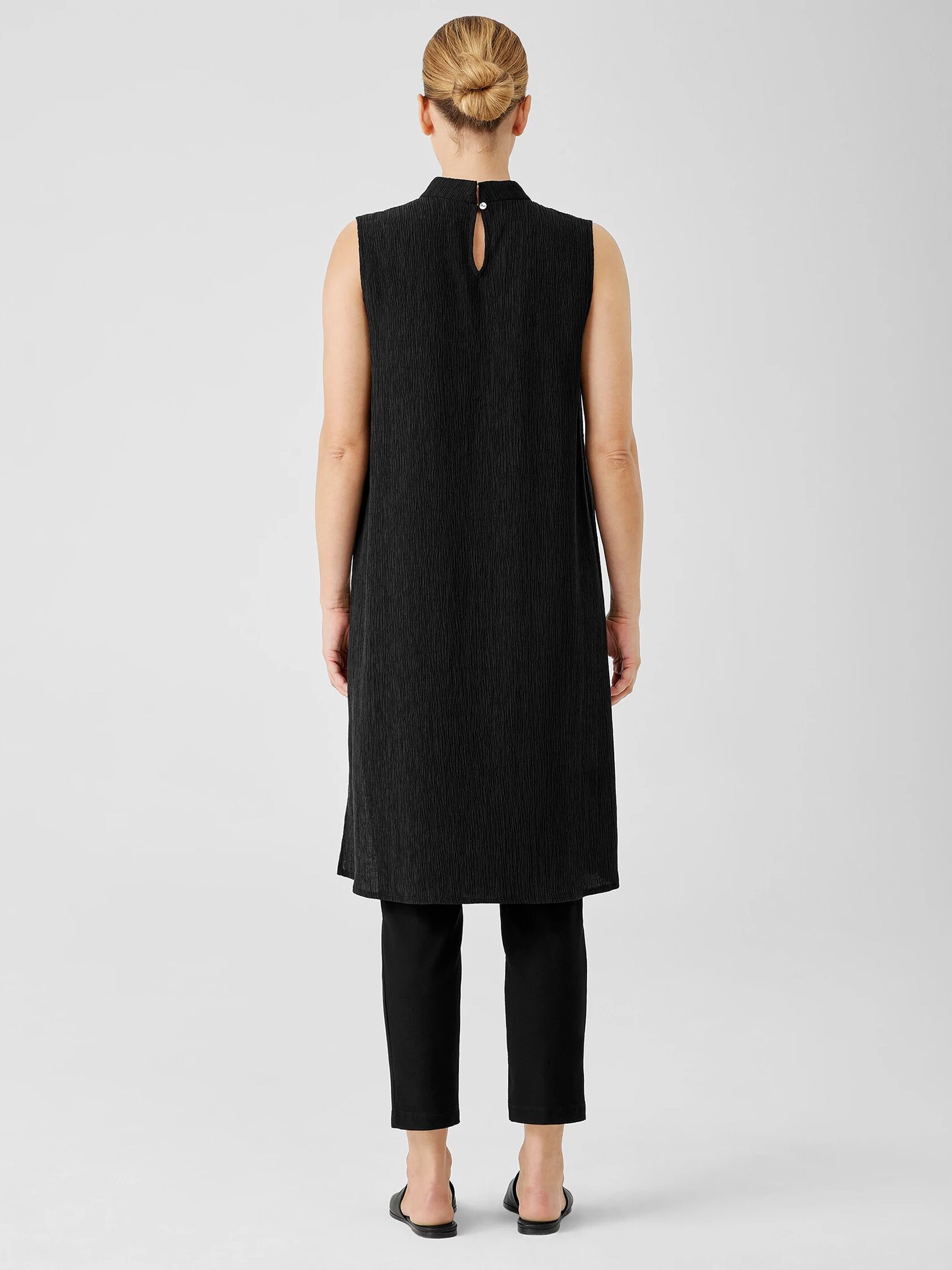 Woven Plisse Mock Neck Dress