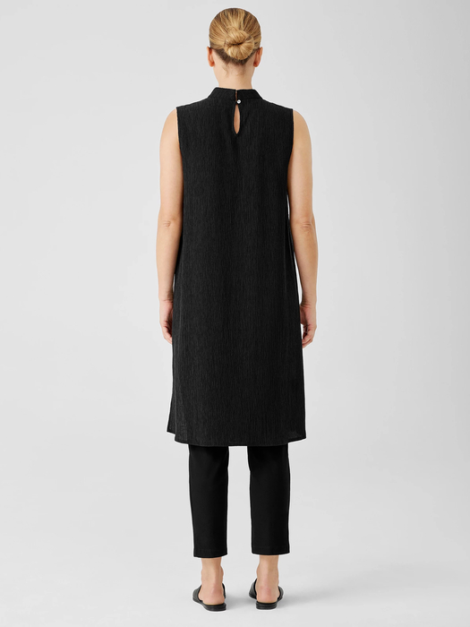 Woven Plisse Mock Neck Dress