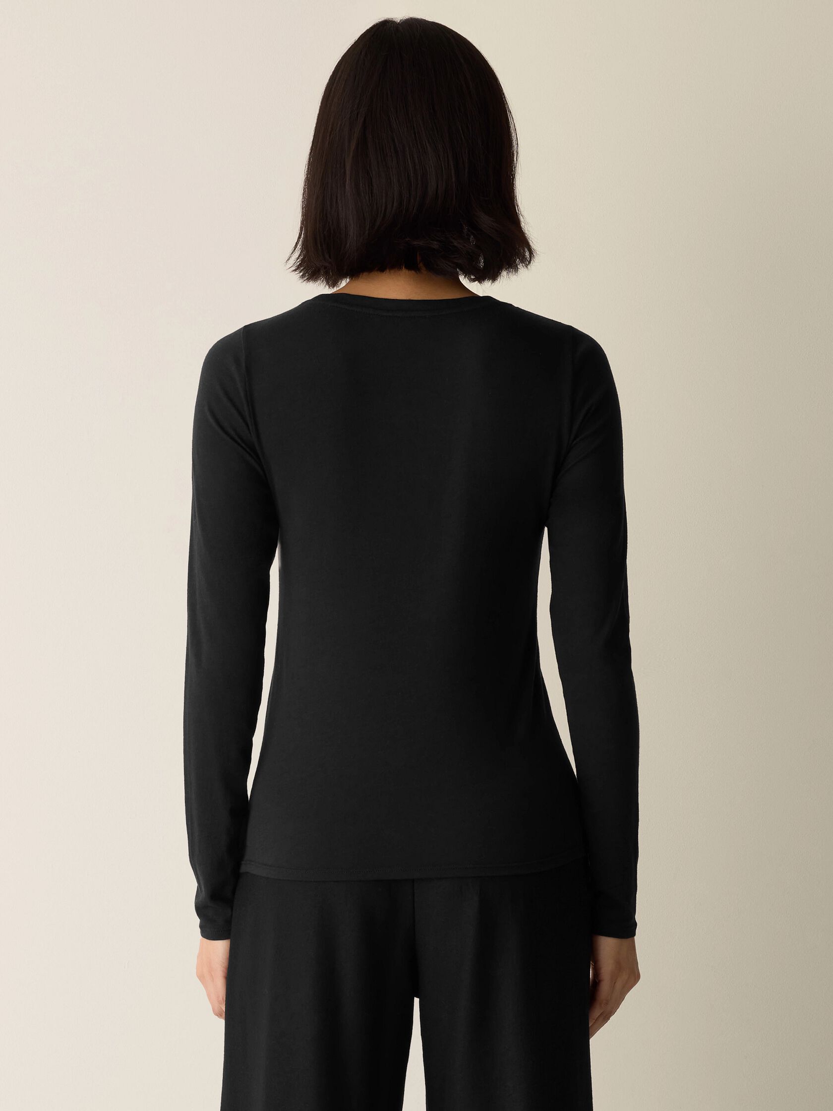 Sheer Cotton Blend Knit Round Neck Tee