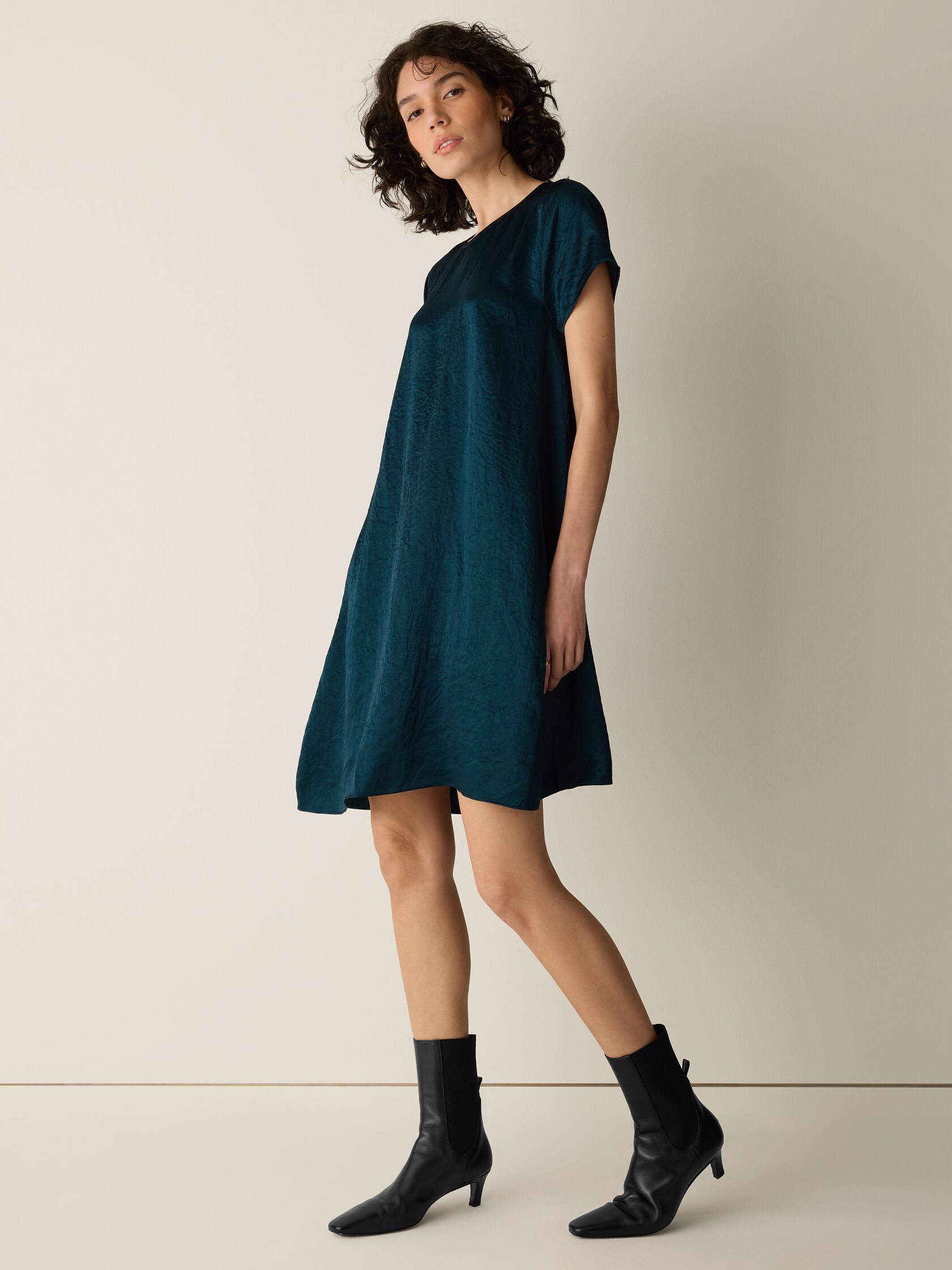 Textured Satin Round Neck Dress