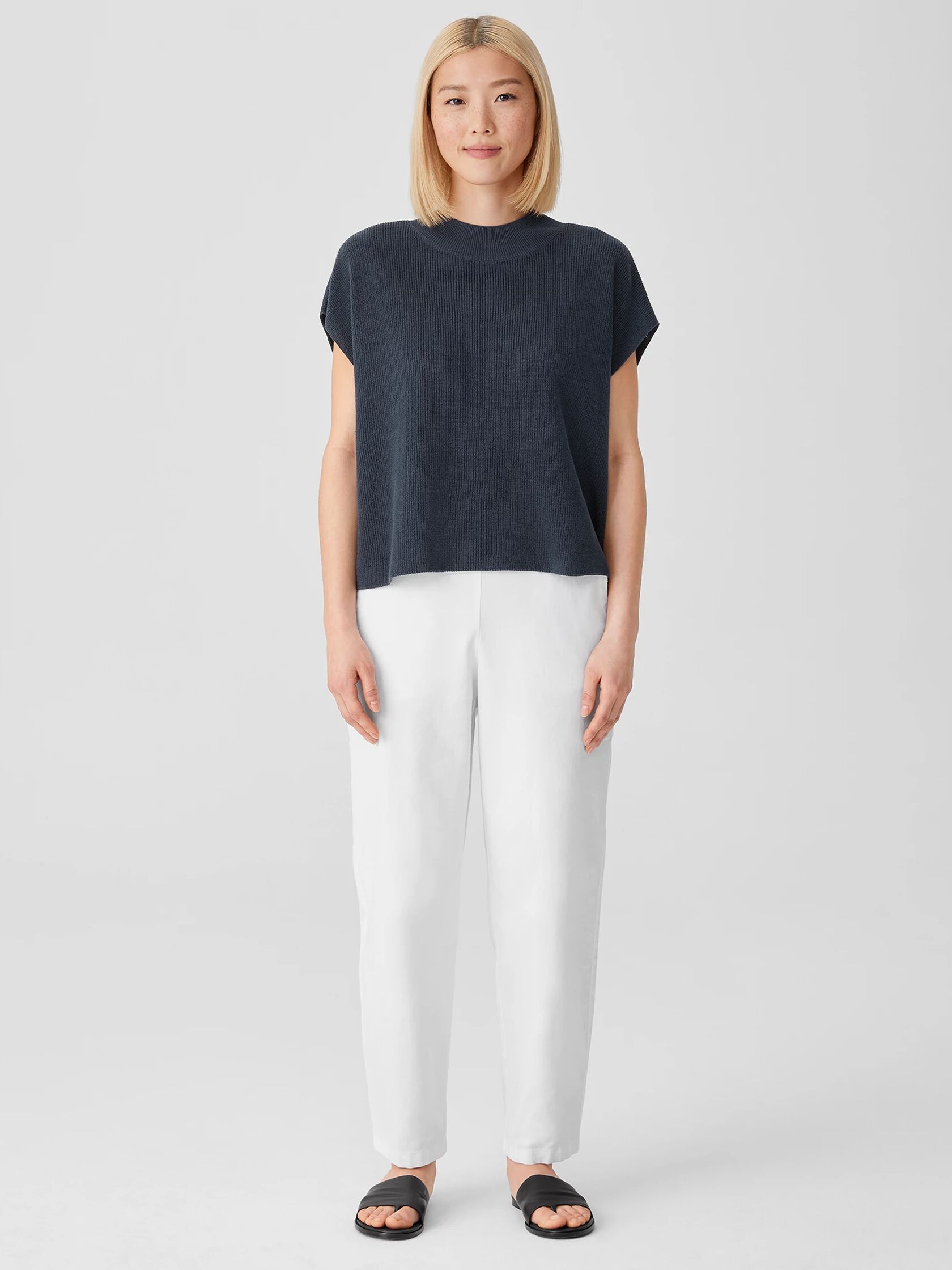 Organic Linen Cotton Mock Neck Top