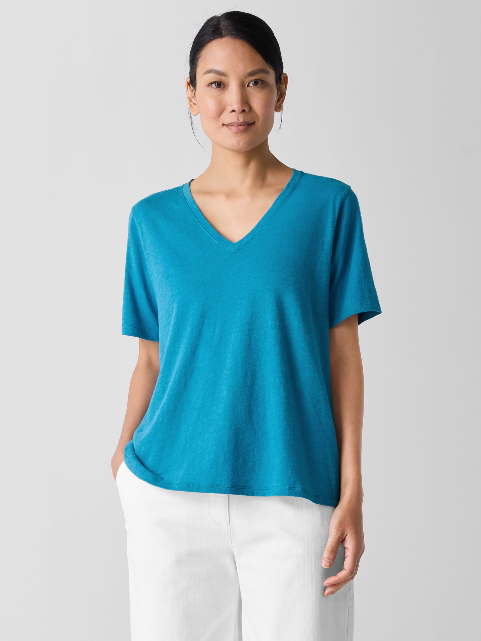 Organic Cotton Slubby Jersey V-Neck Tee