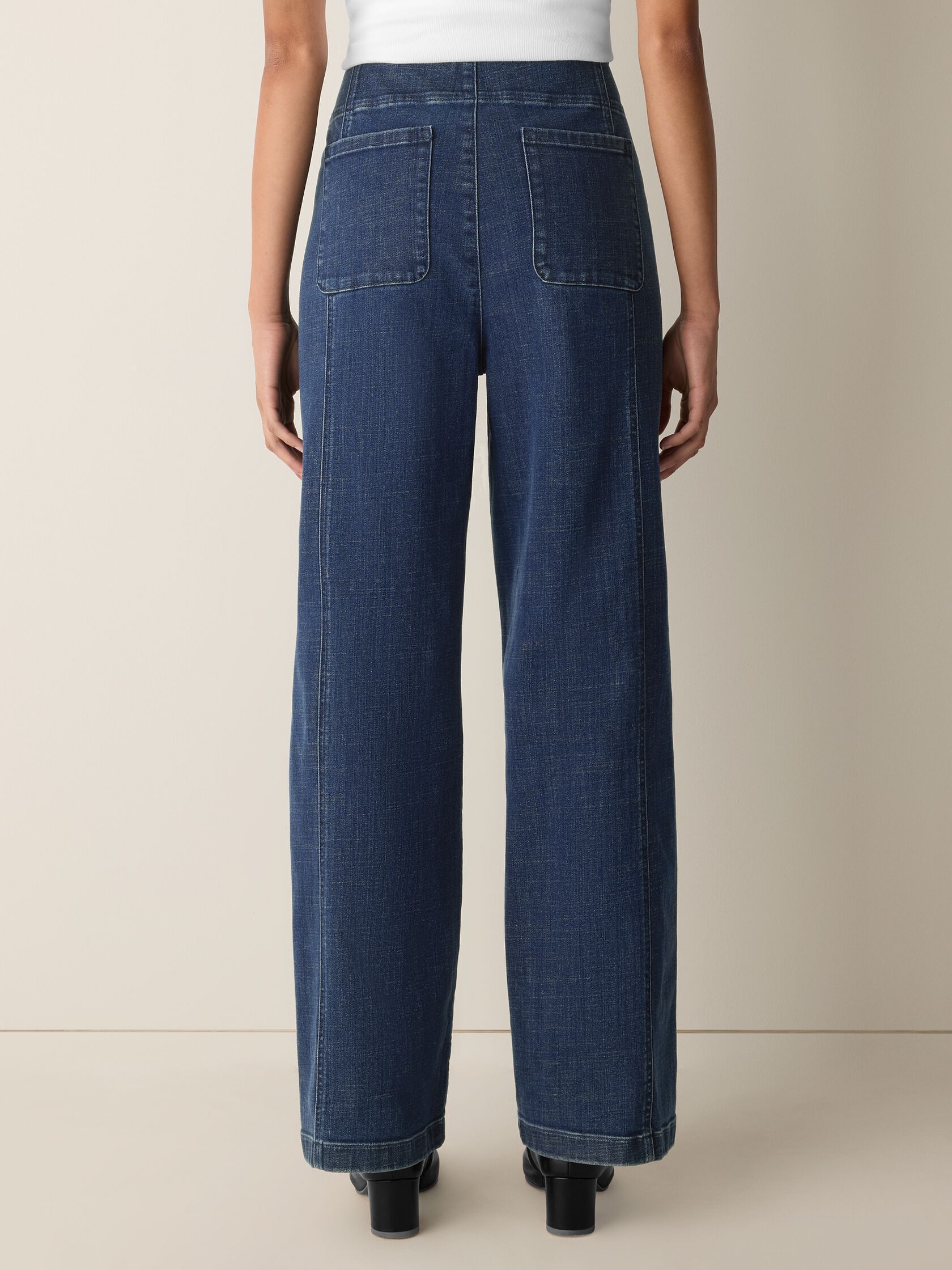 Cotton Stretch Denim Wide-Leg Trouser
