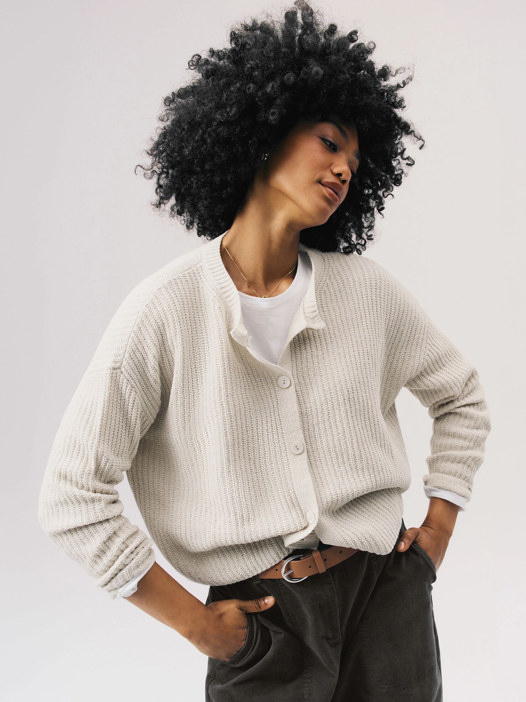 Organic Cotton Chenille Crew Neck Cardigan