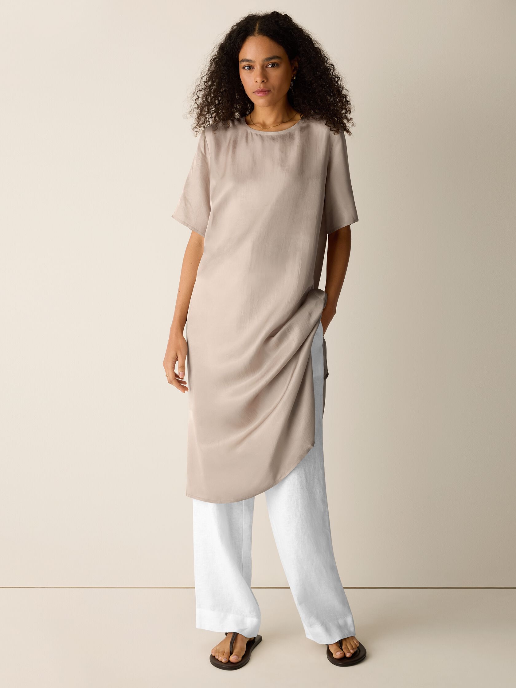 Lightweight Satin Shimmer Tee Dress