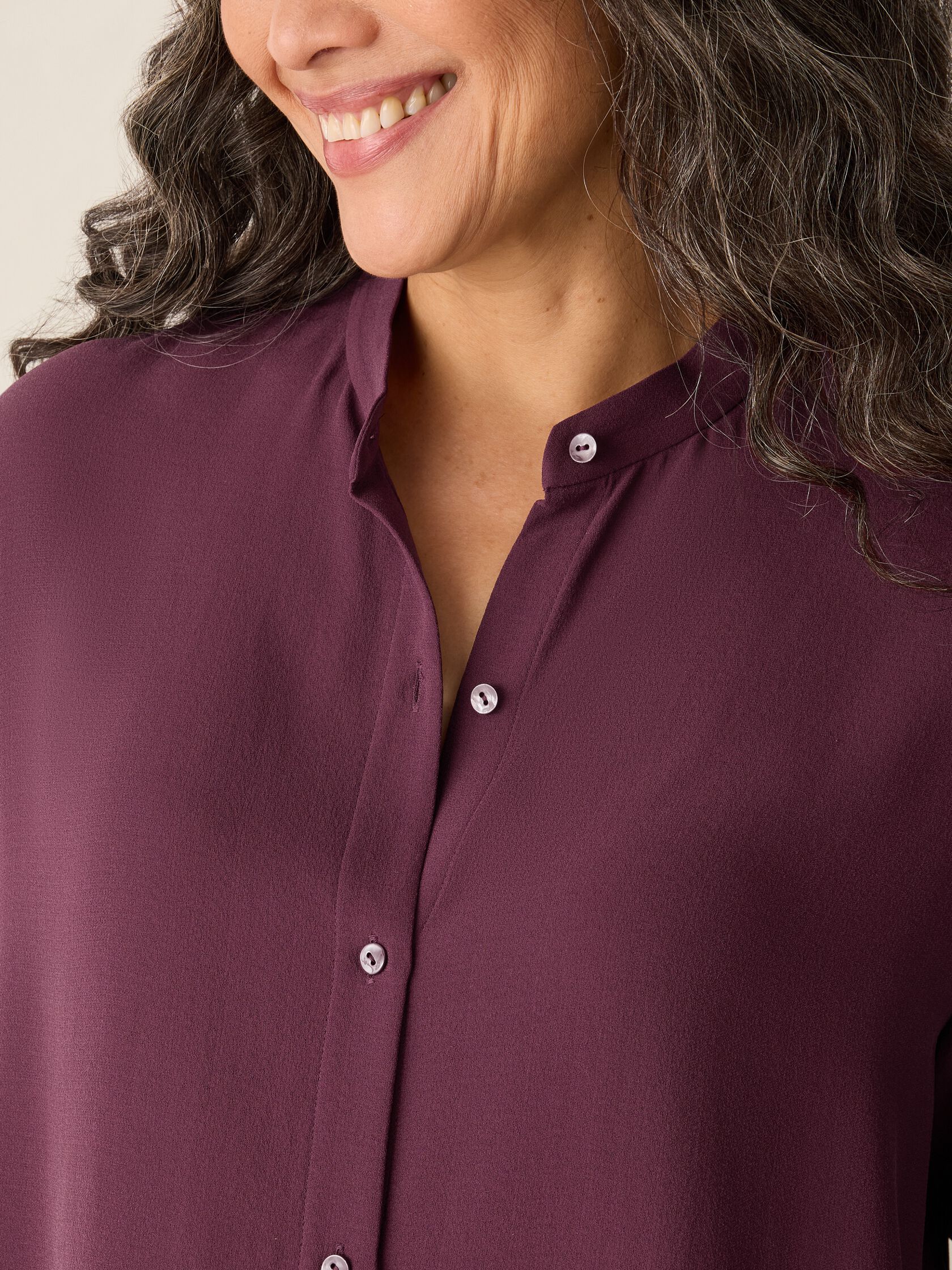 Silk Georgette Crepe Band Collar Top