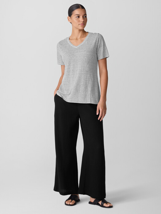 Striped Organic Linen Jersey V-Neck Tee