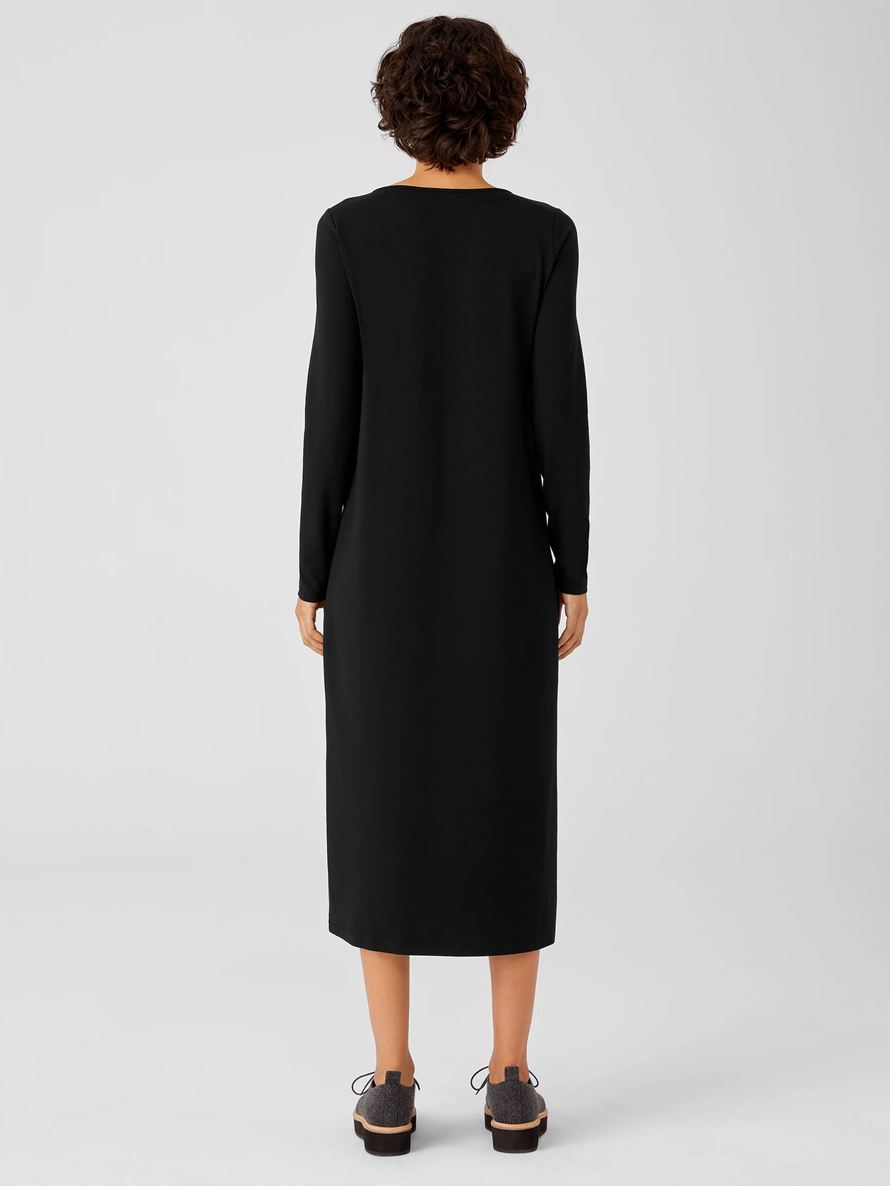 Stretch Jersey Knit Jewel Neck Dress EILEEN FISHER