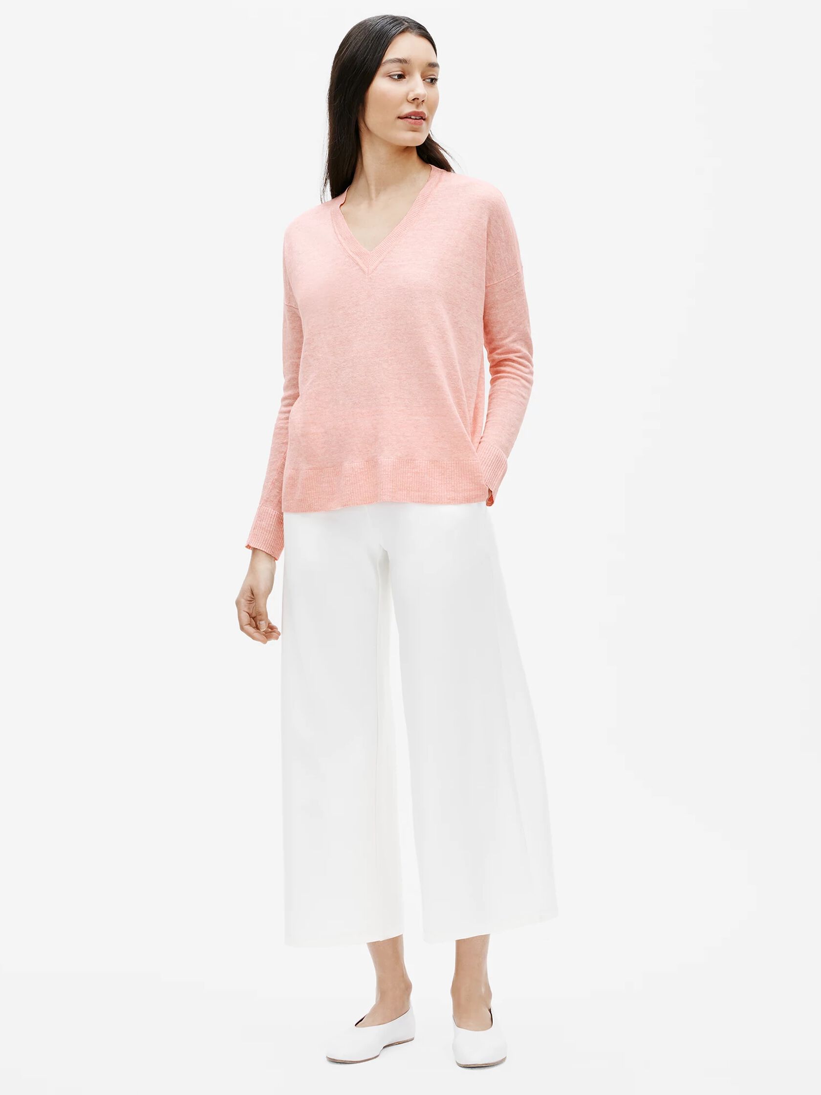 Organic Linen Melange V-Neck Box-Top