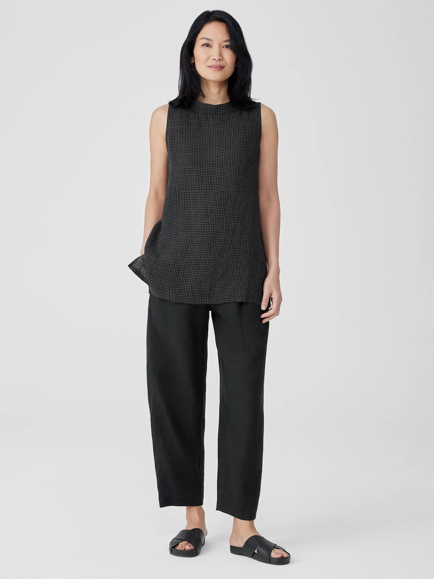 Puckered Organic Linen Mock Neck Top