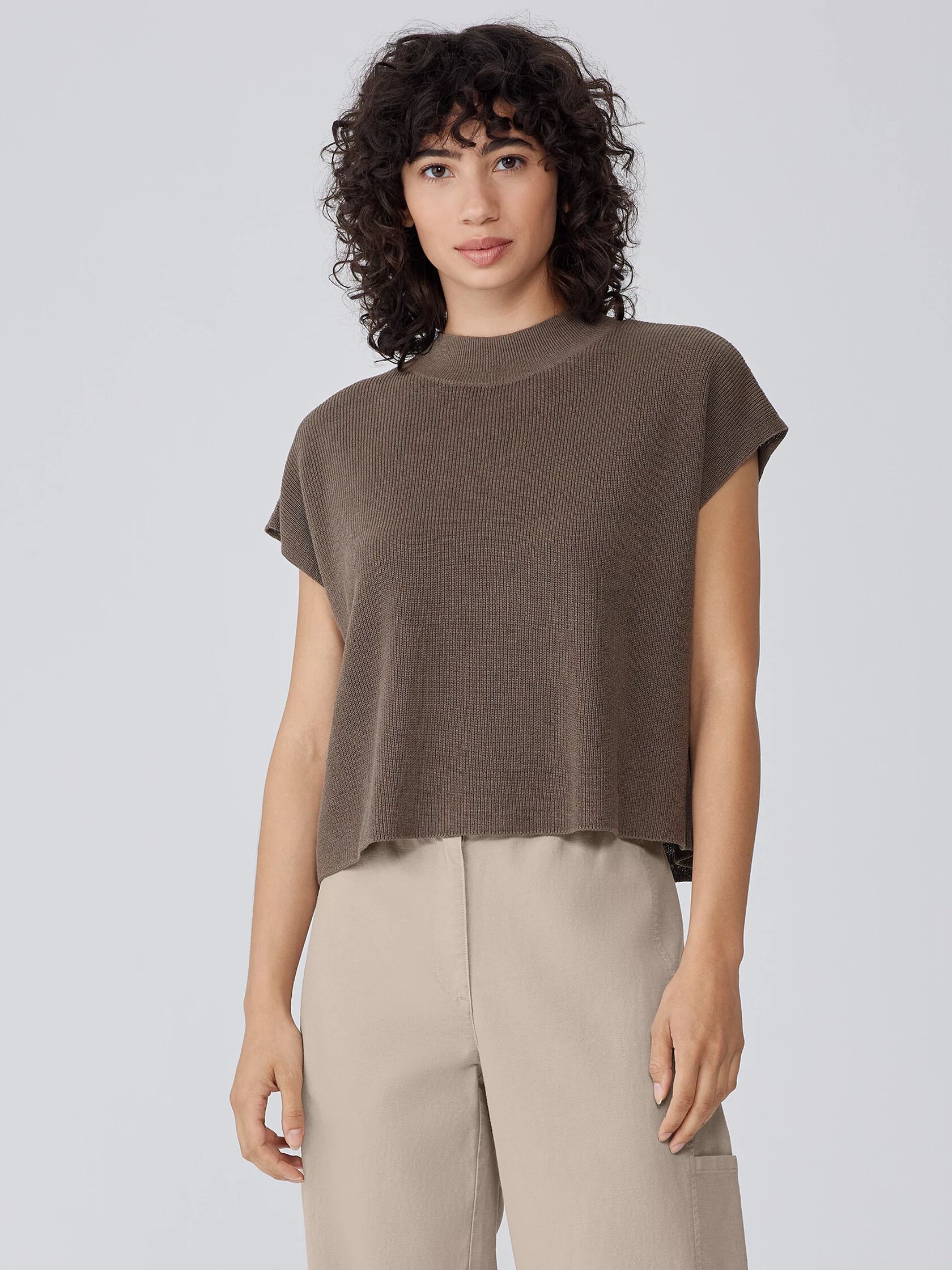 Organic Linen Cotton Mock Neck Top