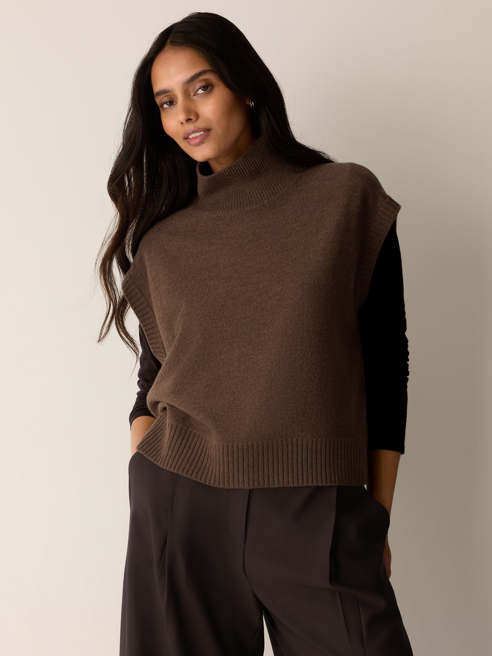 Fine Felted Wool Turtleneck Top in Regenerative Wool