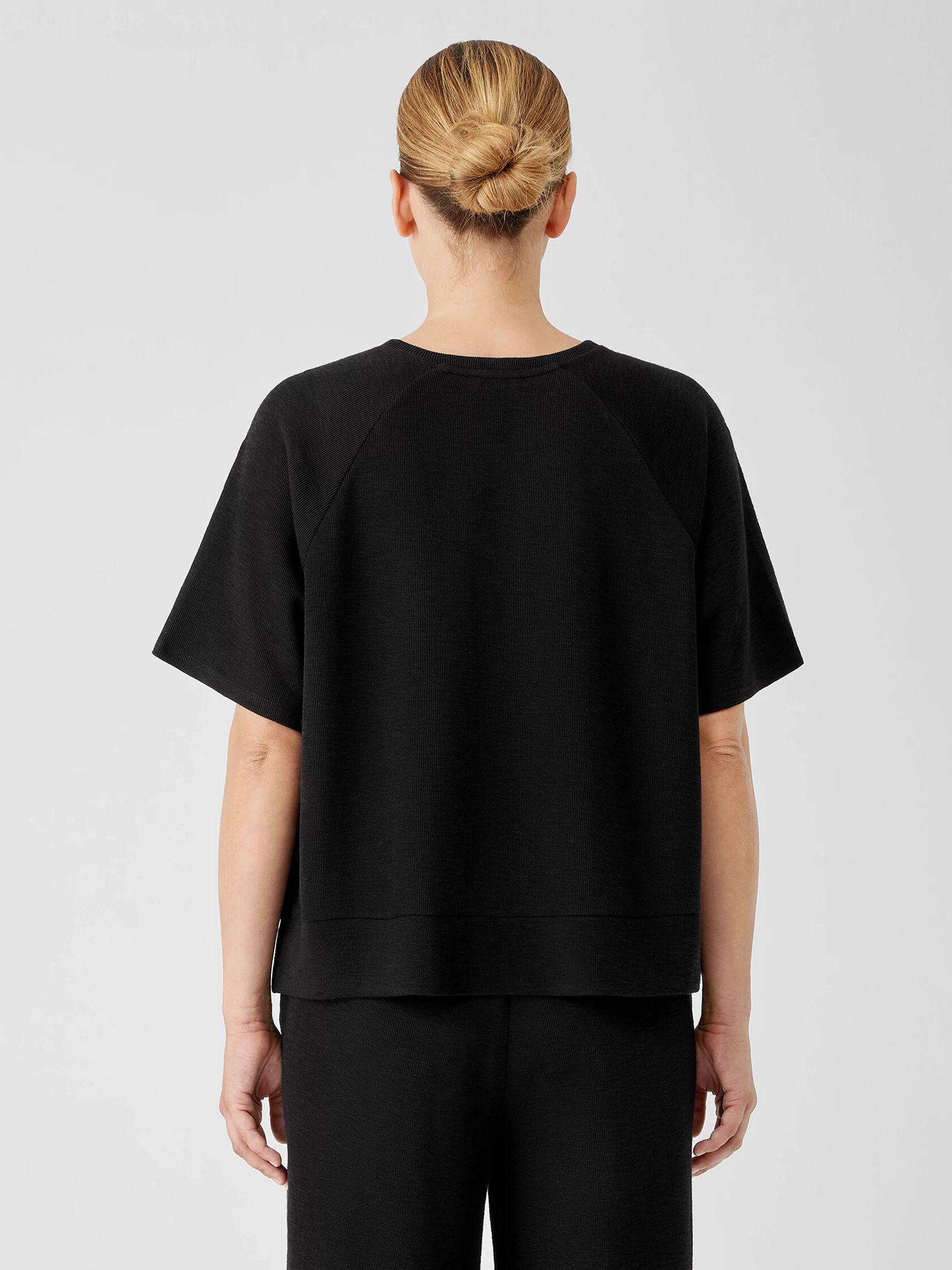 Organic Cotton Slubby Rib Knit Elbow-Sleeve Top
