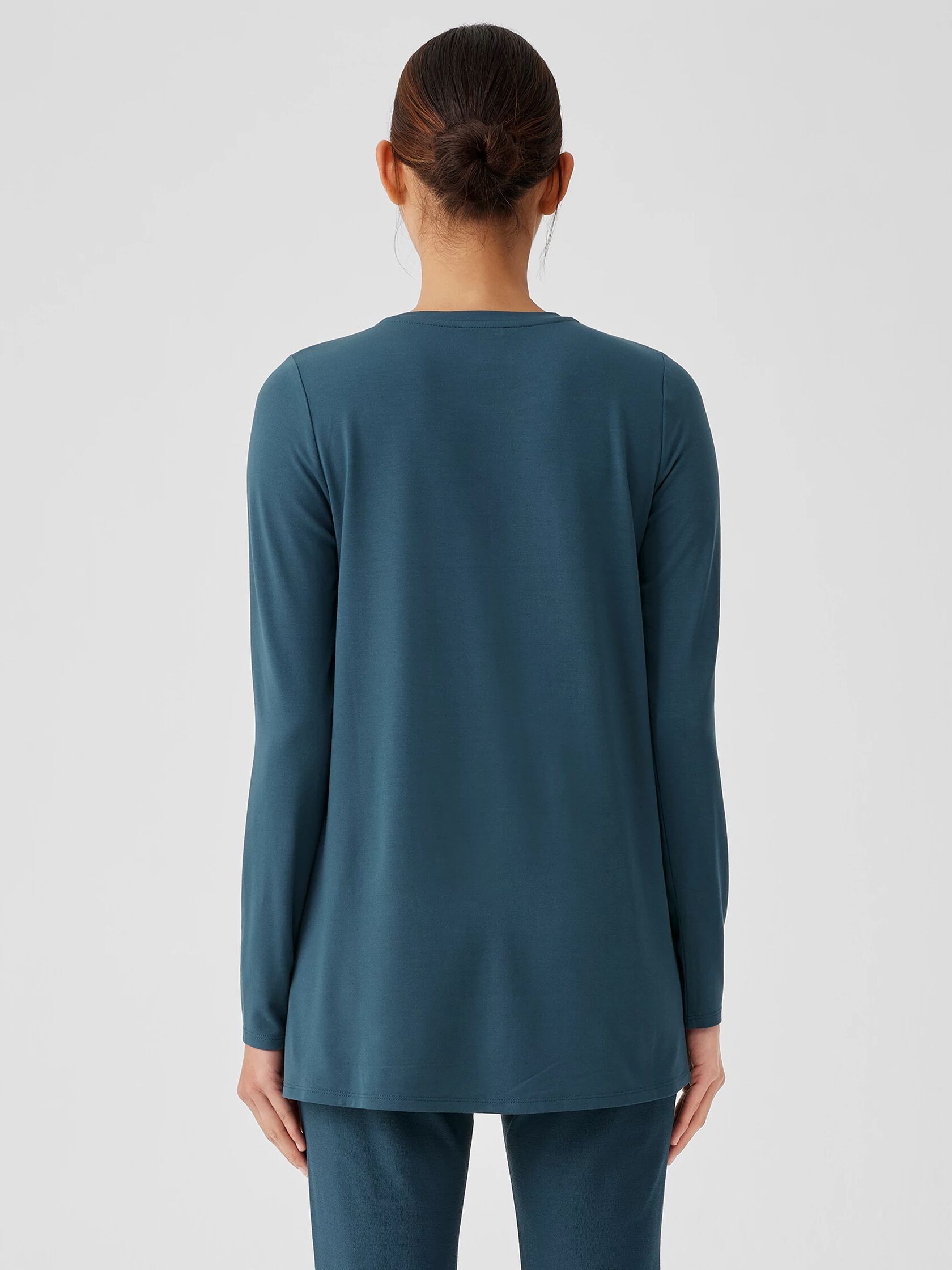 Stretch Jersey Knit Crew Neck Long Top