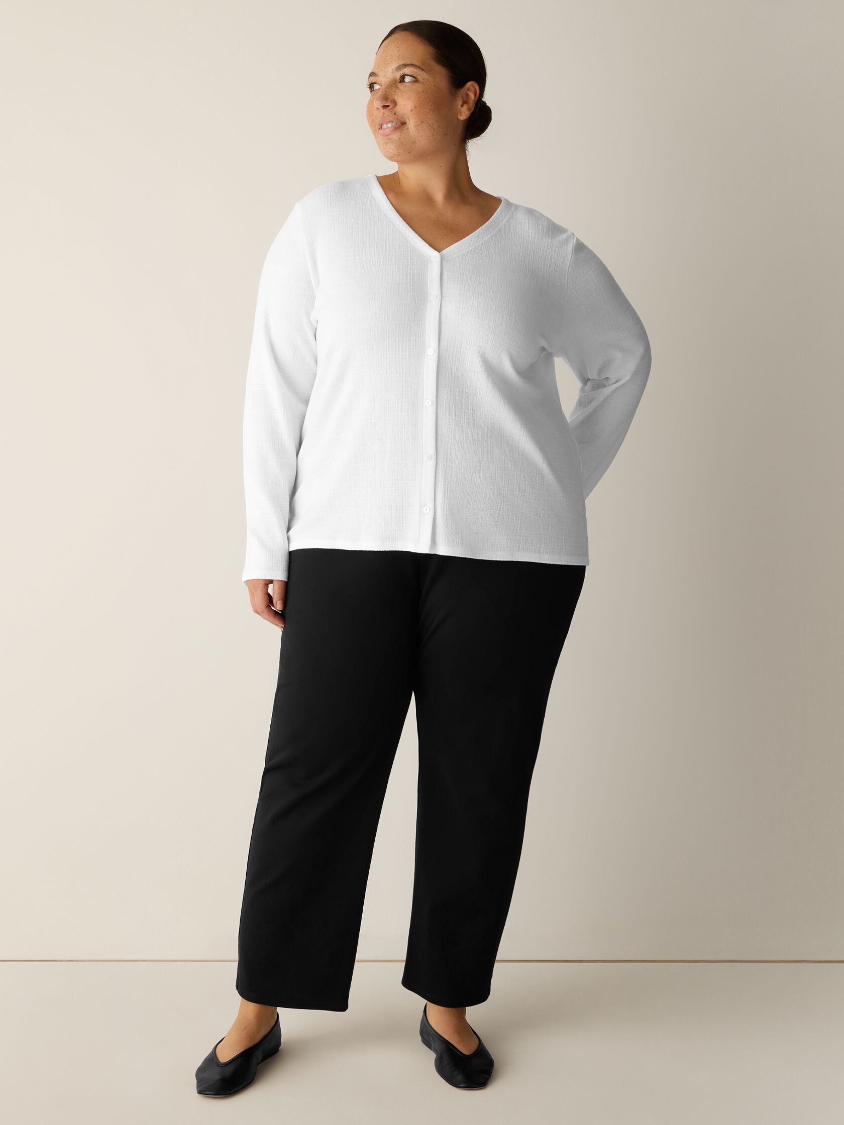 Cross Hatch Stretch Jersey Button-Front Top