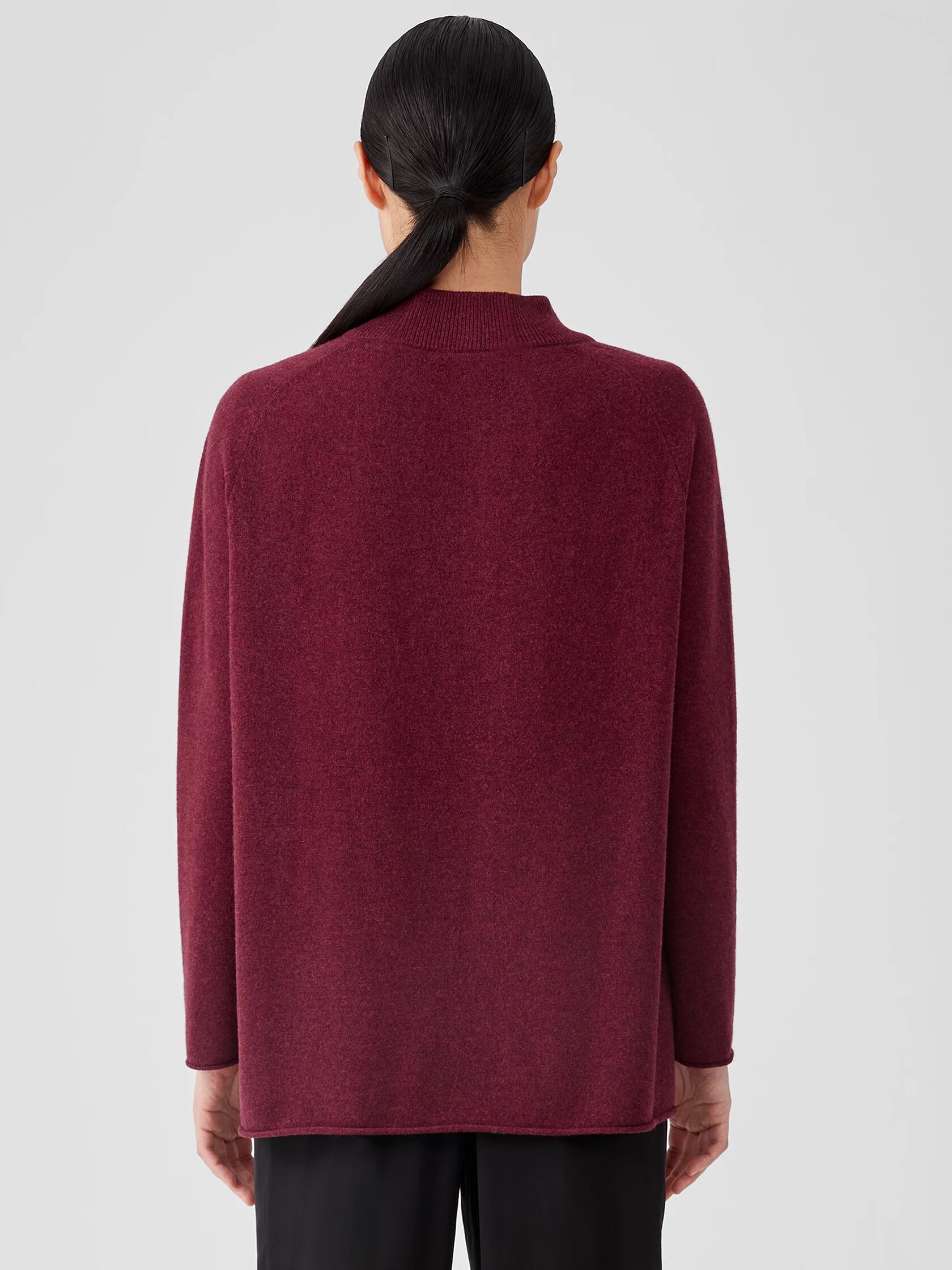 Recycled Cashmere Wool Mock Neck Box-Top