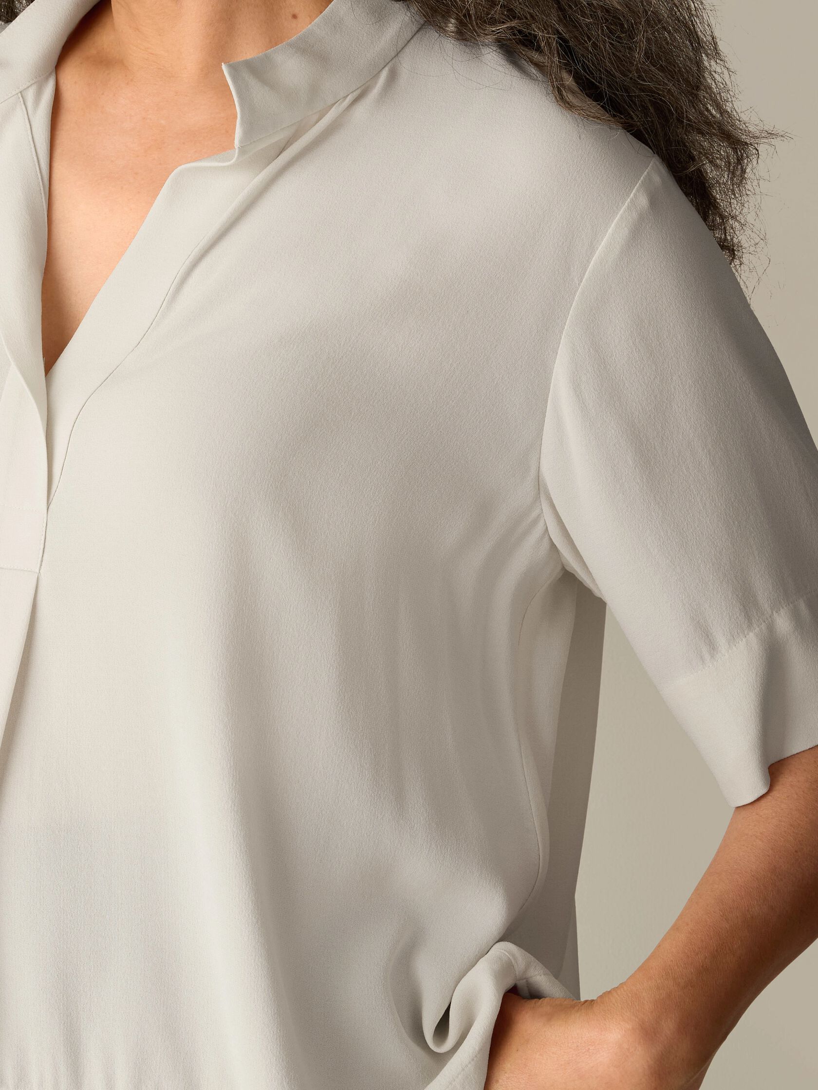 Silk Georgette Crepe Split Neck Top